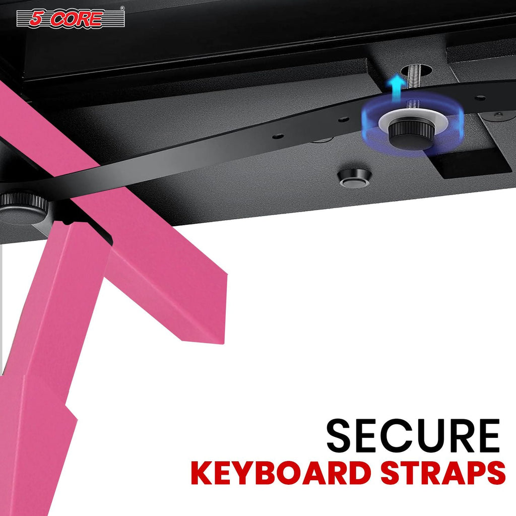 5 CORE Keyboardständer, Z-Form, höhen- und breitenverstellbar, tragbar, robust, für Kinder und Erwachsene, passend für 54- bis 88-Tasten E-Pianos mit Rollen – KS Z1 BPNK HD WHLS
