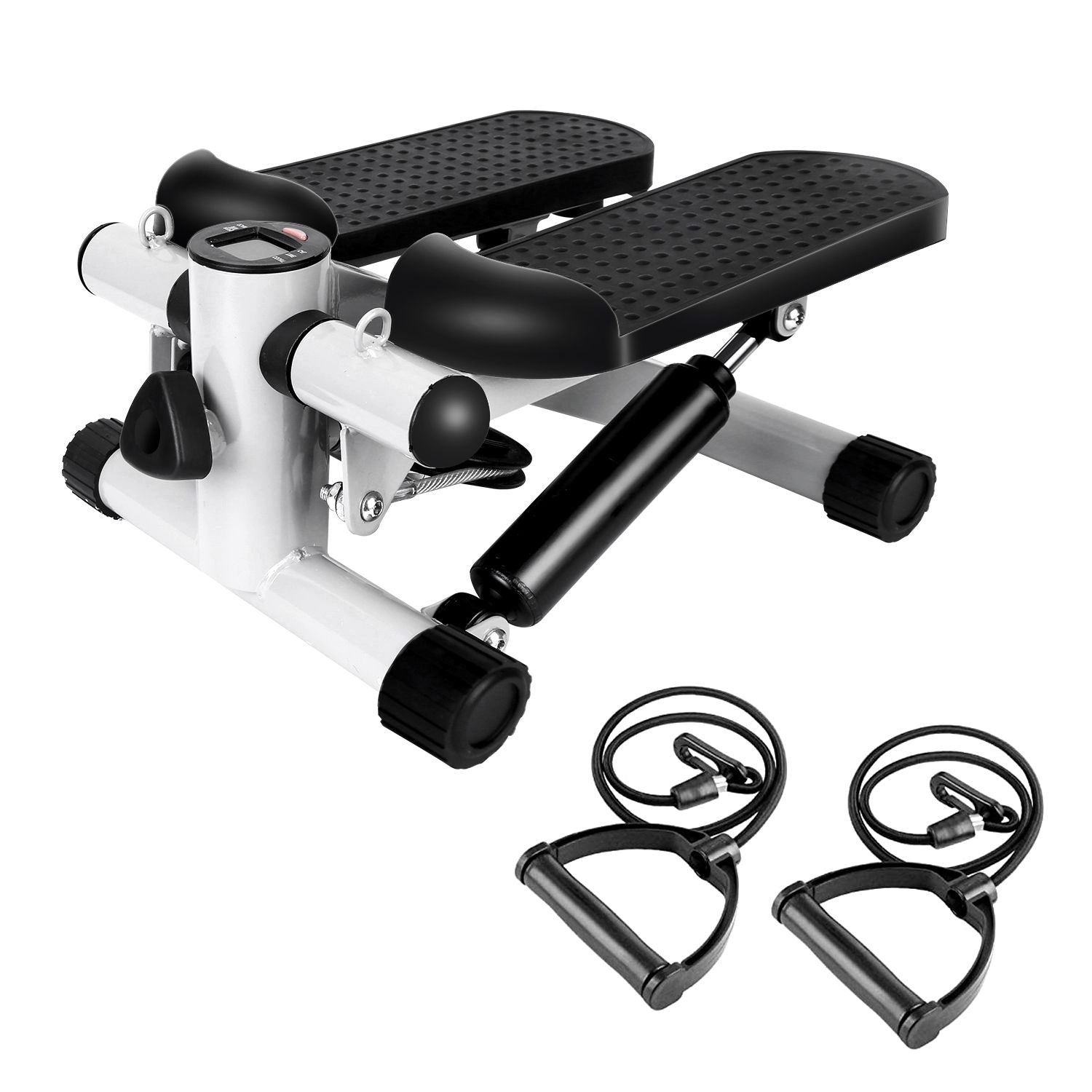 Heimtrainer Stepper für Damen Mini Fitness Stepper mit 2 Widerstandsbändern LCD-Monitor Max. 150 kg Belastung Treppensteiger Leiser Stepper