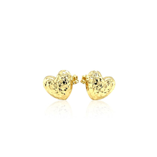 14k Gelbgold, Diamantgeschliffene, aufblasbare Herz-Ohrringe (8mm)
