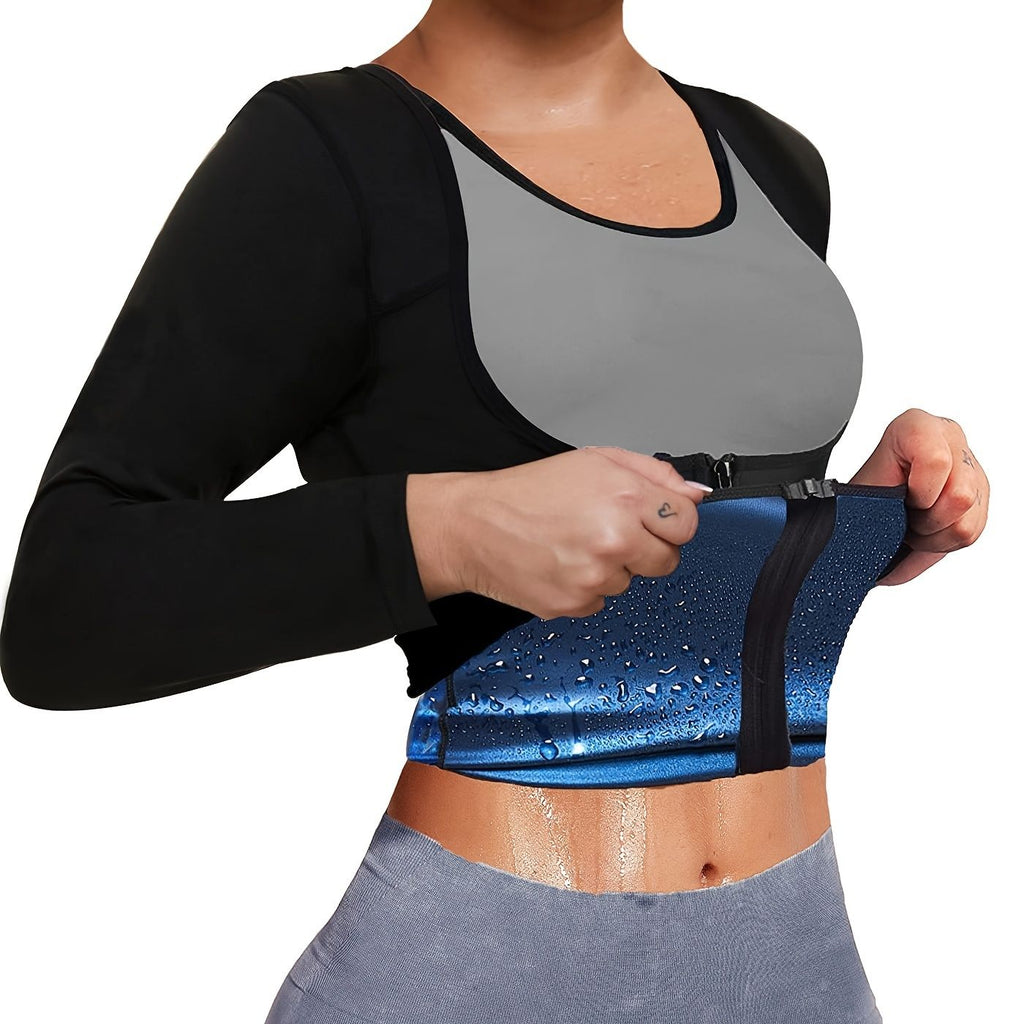 Sauna Anzug für Damen; Langarm-Schwitzanzug Taillentrainer (Bestellen Sie eine Nummer größer)