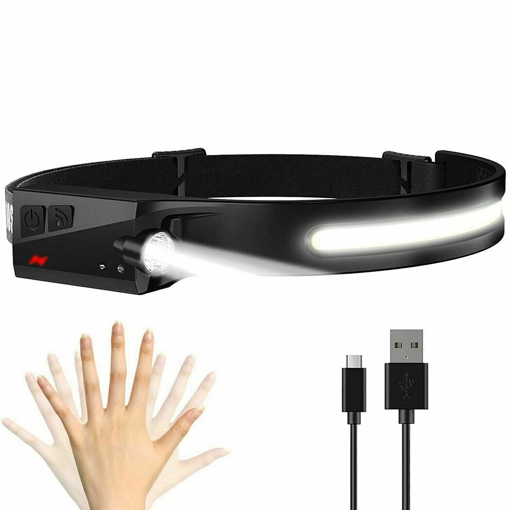COB LED Stirnlampe USB Wiederaufladbare Kopflampe Arbeitsleuchte Stirnband Lampe