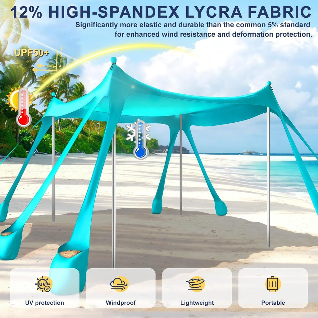 Ab zum Strand - Tragbarer Strandzelt-Sonnenschutz UPF 50+, Perfektes 3x3 m Pop-Up-Vordach für Spaß im Freien