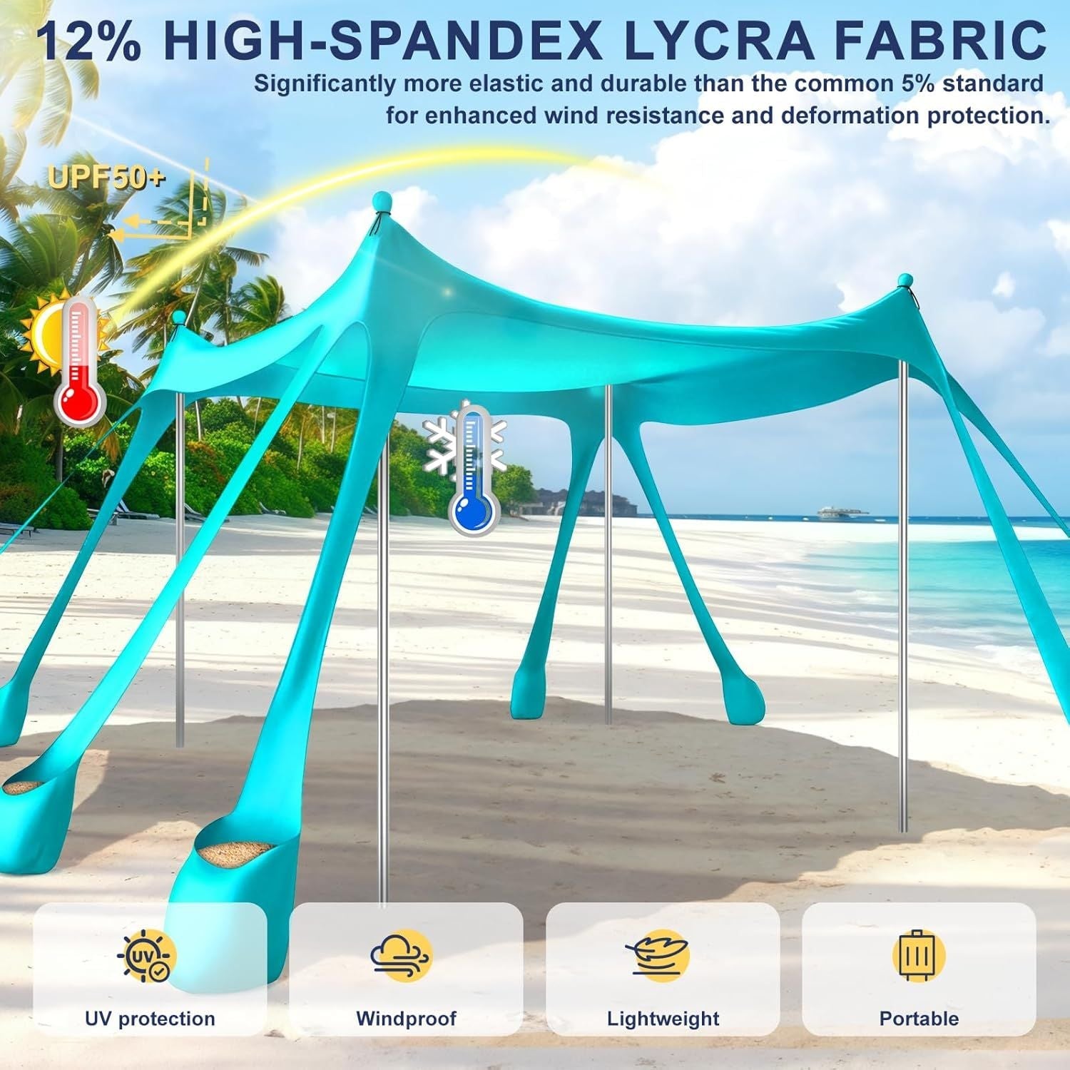 Ab zum Strand - Tragbarer Strandzelt-Sonnenschutz UPF 50+, Perfektes 3x3 m Pop-Up-Vordach für Spaß im Freien