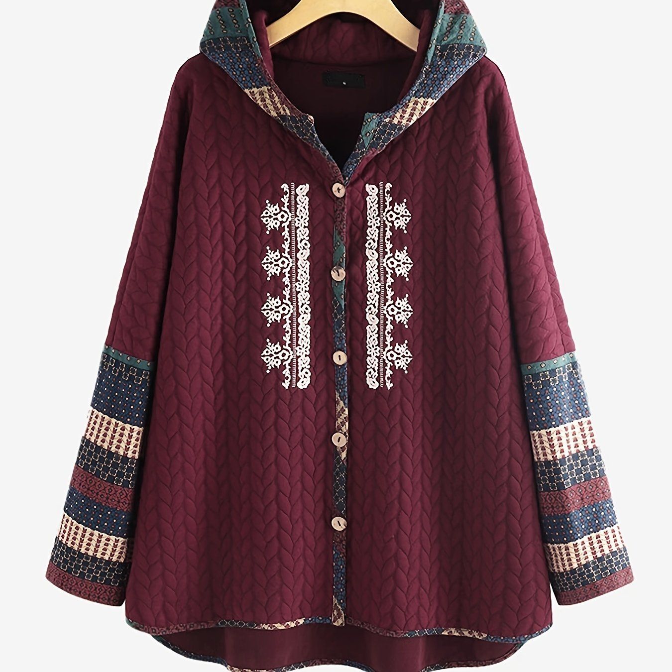 Rippstrick-Kapuzenpullover in großen Größen, einfarbig, Colorblock; Wintermantel für Damen in großen Größen, leicht elastisch, lässig