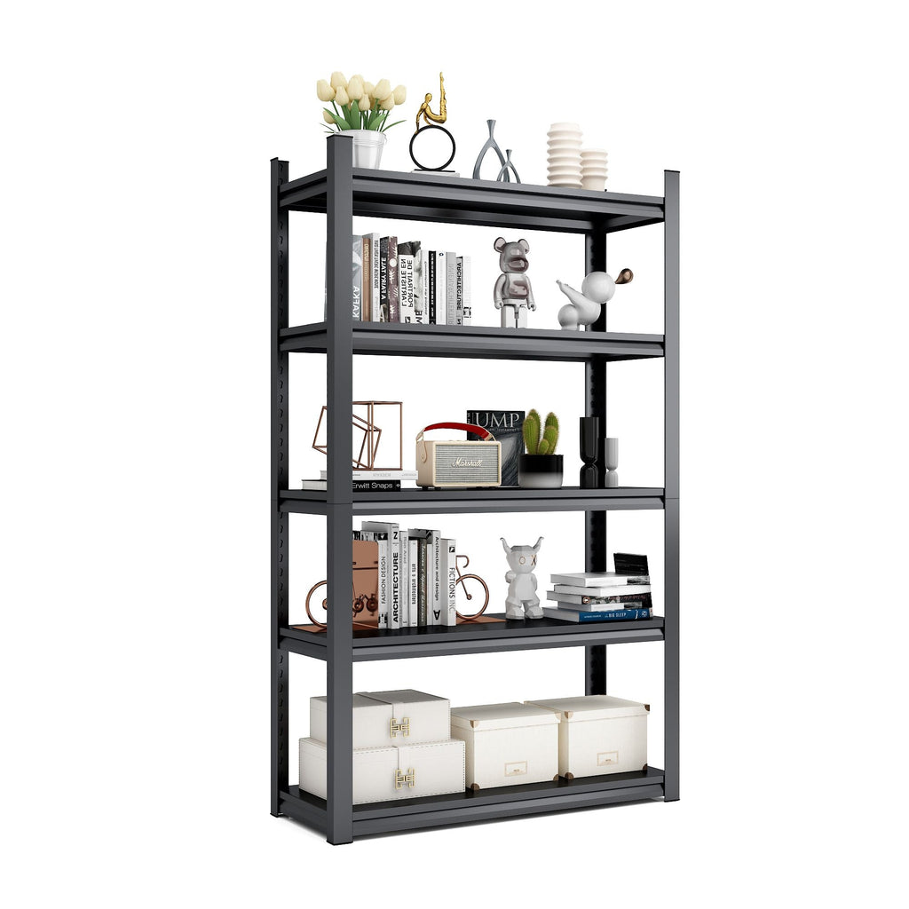 72 Zoll H, 5-stöckiges Metallregal für Lagerung, Garagenregal, 900 kg Schwerlastregal, verstellbares Garagenregal, industrielles Regal, Ablageregal, 90 cm B x 40 cm T x 183 cm H, Schwarz
