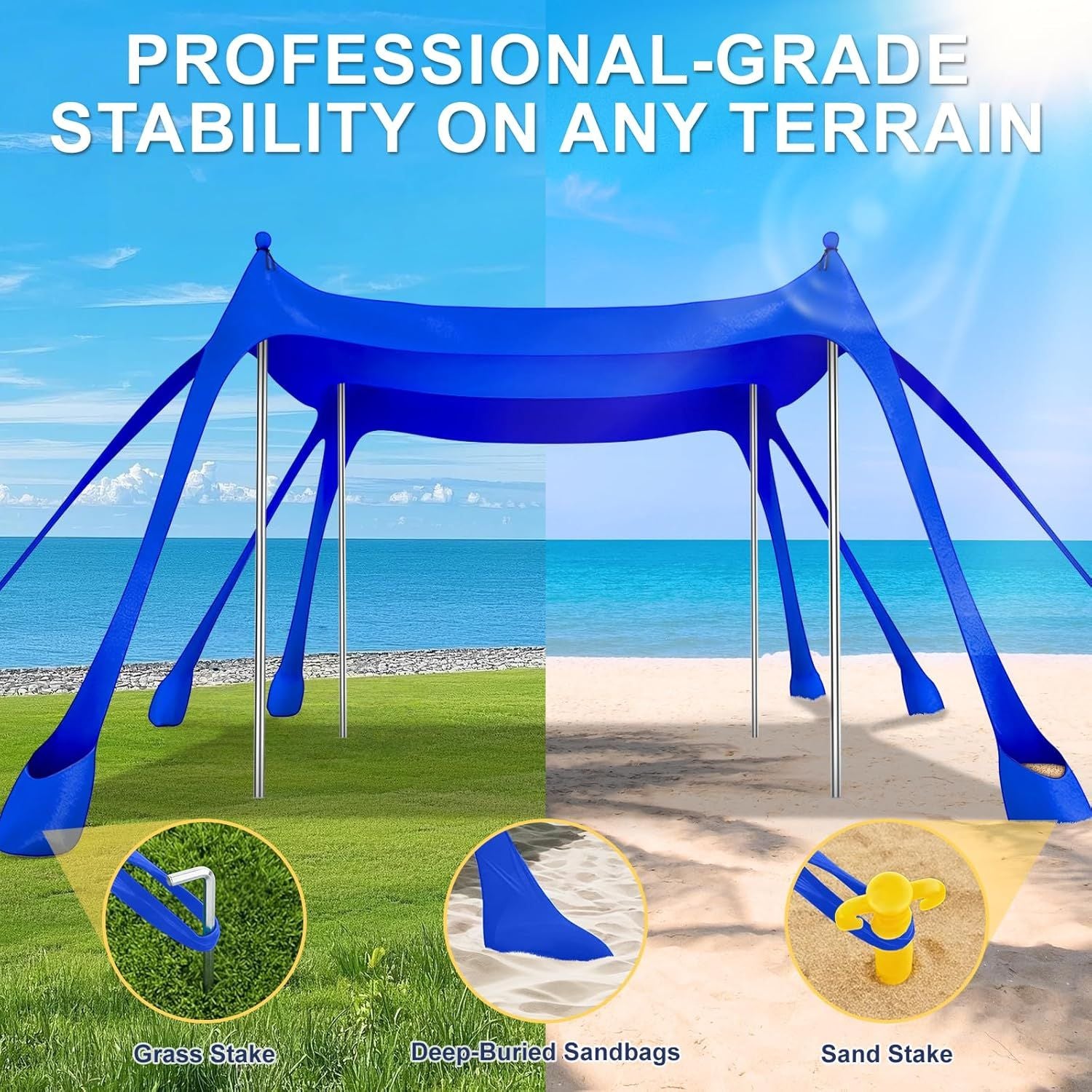 Ab zum Strand - Tragbarer Strandzelt-Sonnenschutz UPF 50+, Perfektes 3x3 m Pop-Up-Vordach für Spaß im Freien
