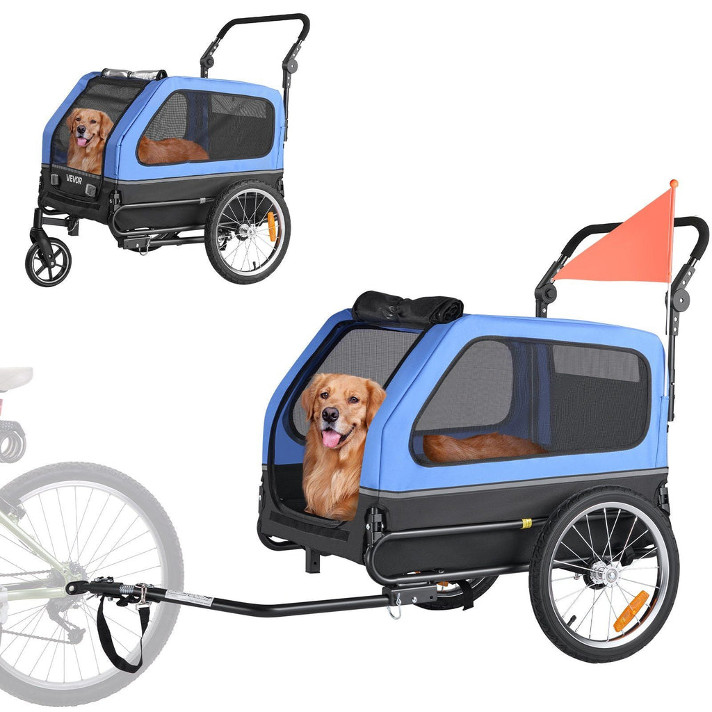 Hunde-Fahrradanhänger, Belastbar bis 40 kg, 2-in-1 Haustierwagen und Fahrradanhänger für kleine und große Hunde, einfach klappbarer Rahmen mit Schnellspannrad, universelle Fahrradkupplung, interne Leine