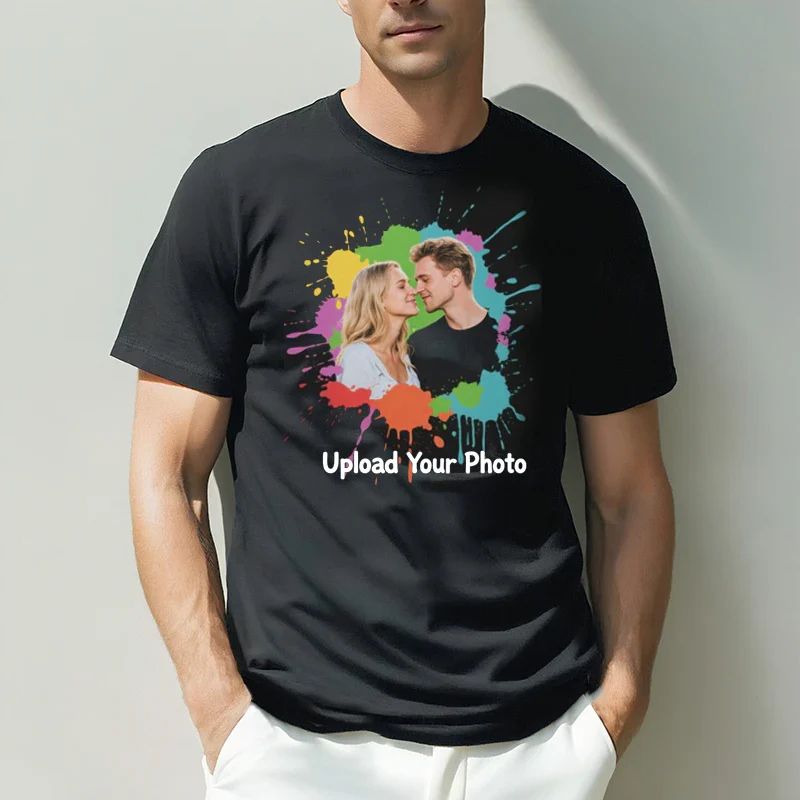 T-shirt photo personnalisé Motif sur mesure Coton 230g Manches courtes Téléchargement de photo Mariage Hommes & Femmes Toutes tailles - (Vous devez télécharger l'image)