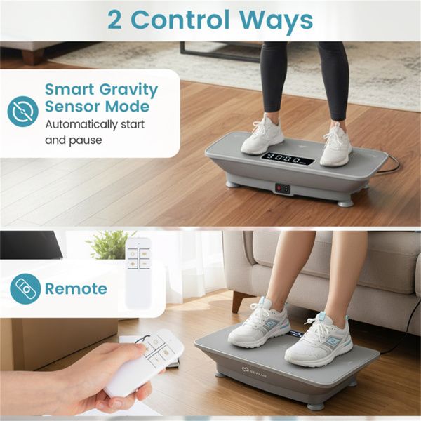 Graue Ganzkörper-Vibrationsplatte, 10 einstellbare Geschwindigkeitsstufen mit Fernbedienung & Musikfunktion, 200 kg Tragkraft