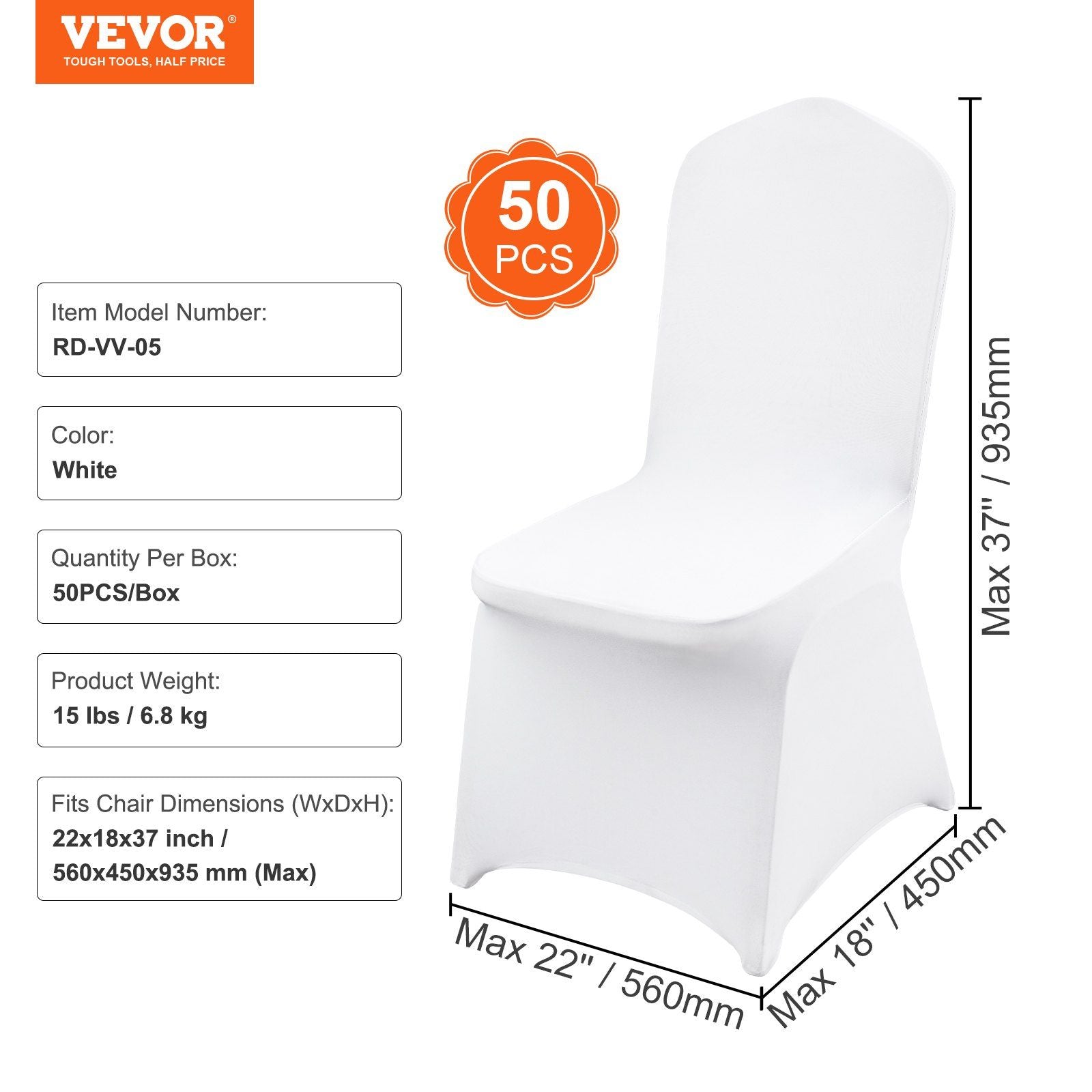 Housses de chaise pliante extensibles en Spandex, universelles et ajustées, amovibles et lavables, pour mariage, vacances, banquet, fête, célébration, salle à manger (50 pièces blanches)