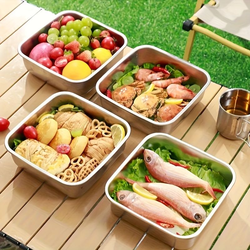 Yakimoto 2/4/6/8/10 Stück extragroße Lebensmittelbehälter aus Edelstahl mit blauen Deckeln – tiefes Design, luftdichter Verschluss, perfekt für die Kühlschrankorganisation, Essenszubereitung, Lunchboxen & Küchenspeisekammer
