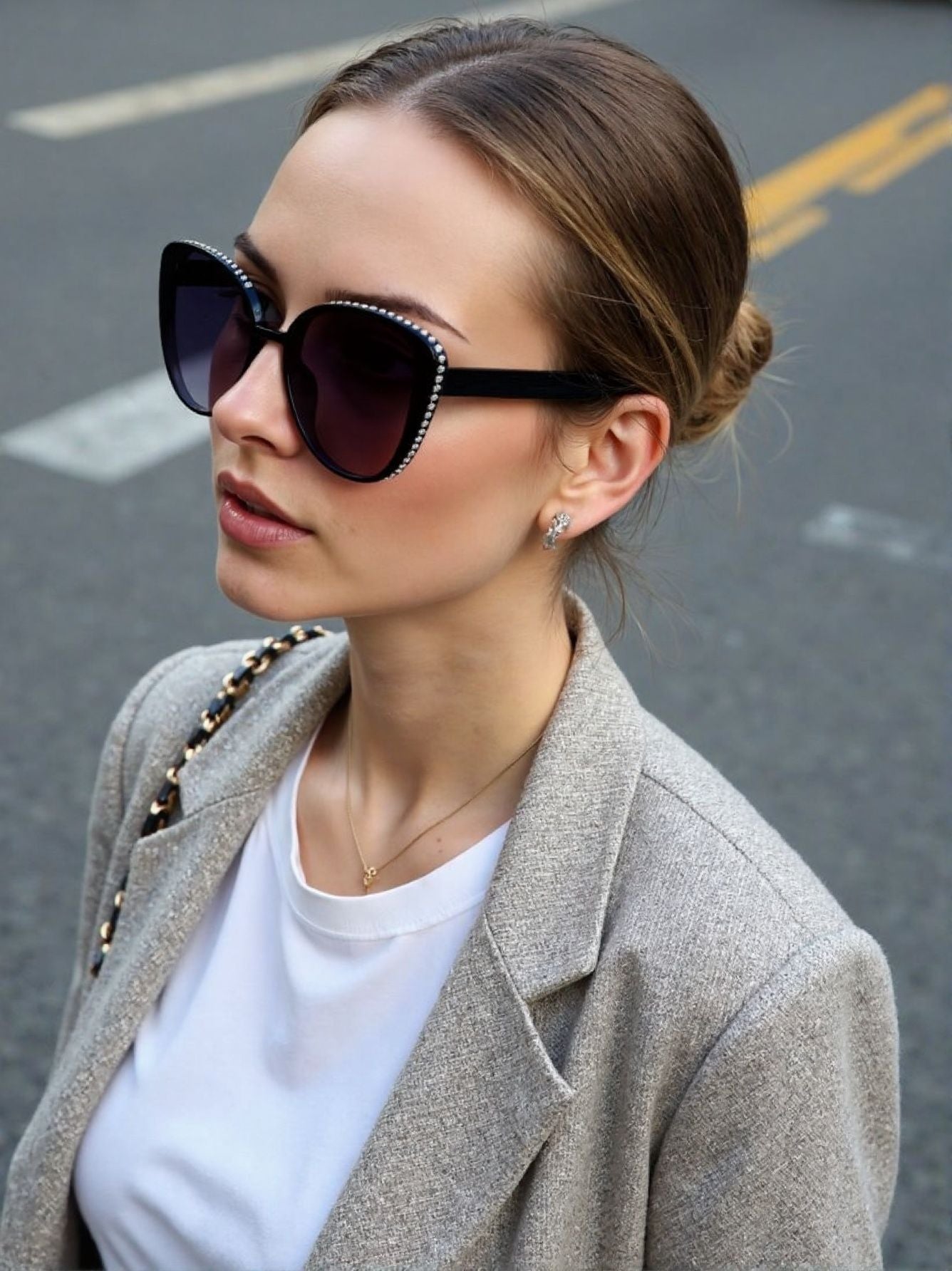 Damen Strass Mode Cat Eye Sonnenbrillen