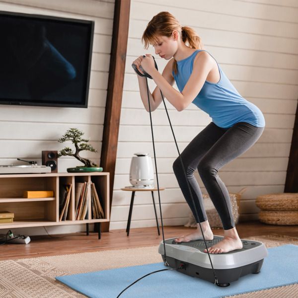 Plateforme vibrante avec bandes de résistance, télécommande, pour un entraînement complet du corps à domicile, idéal pour la perte de poids et la combustion des graisses.