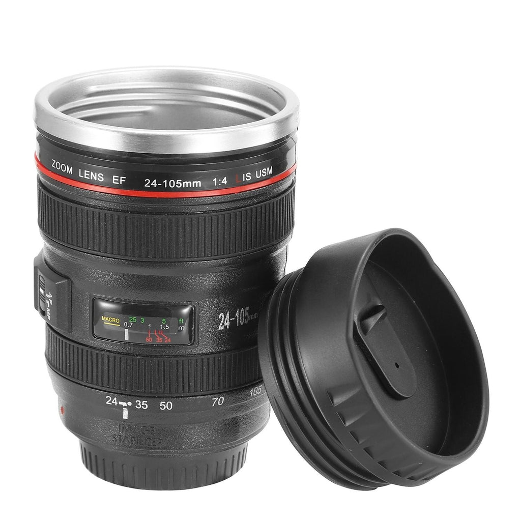 Kameraobjektiv-Kaffeetasse 400ml, lebensmittelechter Edelstahl, Reise-Fotografie Isolierbecher für alle Altersgruppen