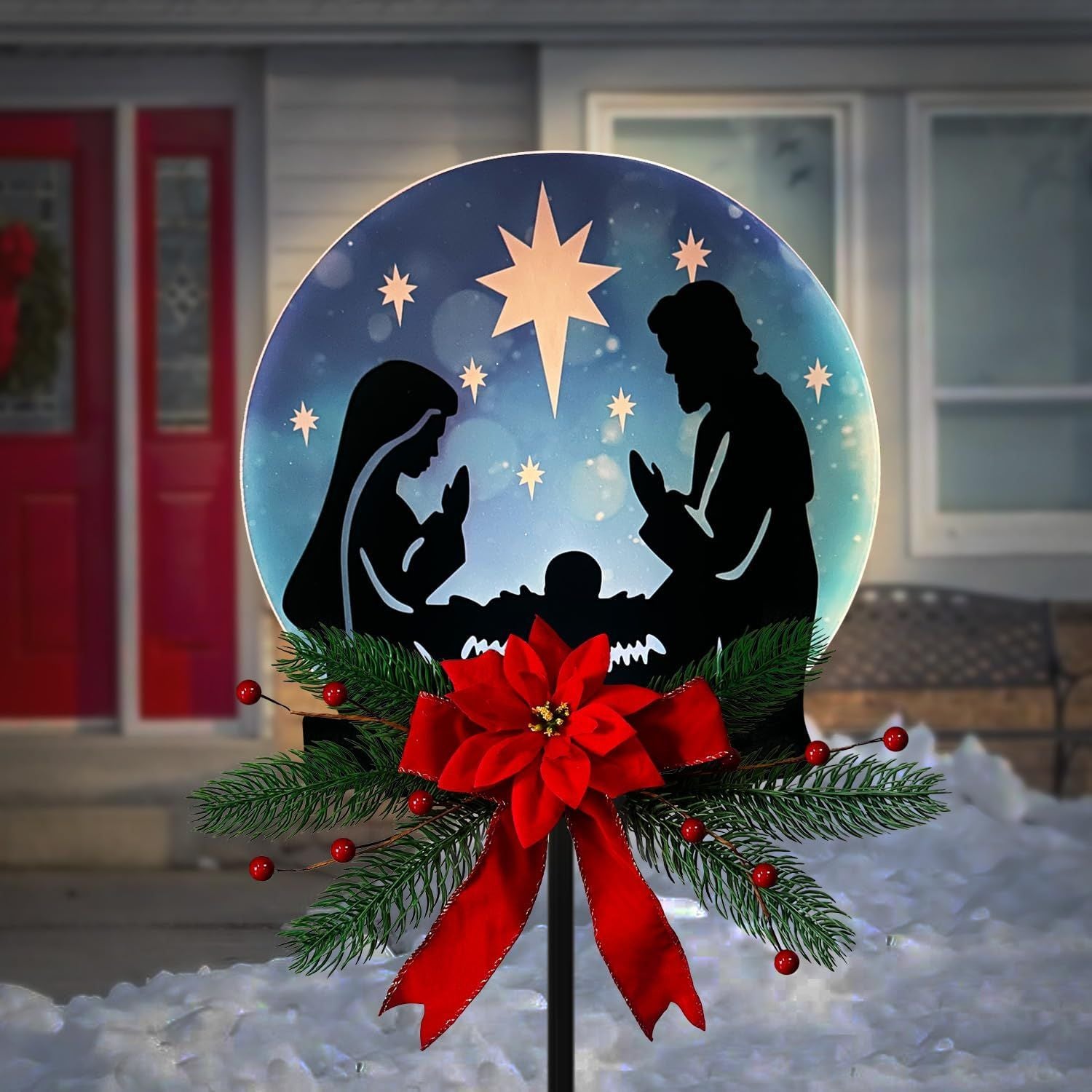 Weihnachtsgarten Jesus Krippenszene Dekoration, solarbeleuchtetes Outdoor-Krippenset mit 9 LED-Leuchten, Weihnachtsdekoration für Innen- und Außenbereich, Feiertagsparty, Garten, Hof, Rasen Dekoration