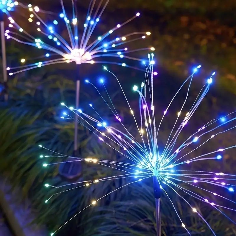 120 LED Solar-Feuerwerkslichter, Starburst Lichterkette mit 8 Leuchtmodi, IP4X, Solarbetriebene Wegeleuchten für Terrasse, Garten, Weihnachtsdekoration, Material: Kunststoff & Kupfer, Keine Federn,