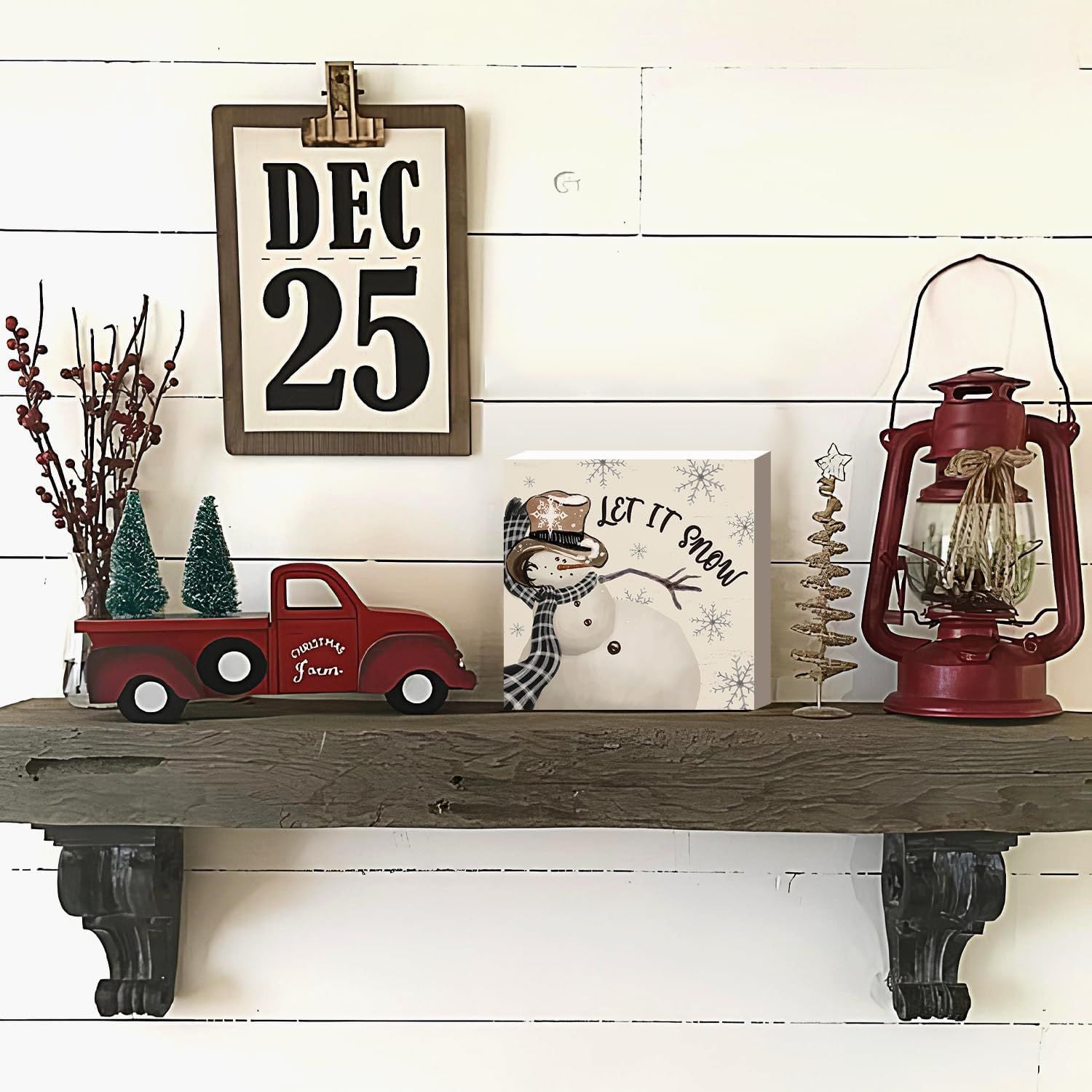 Weihnachtsdekoration Roter LKW Weihnachten Holzschilder Büffel Plaid Weihnachtsdekoration Weihnachtsdekoration für Zuhause Büro Schlafzimmer Kamin Auto Etagenablage Dekoration Weihnachtsgeschenke für Frauen 5x5