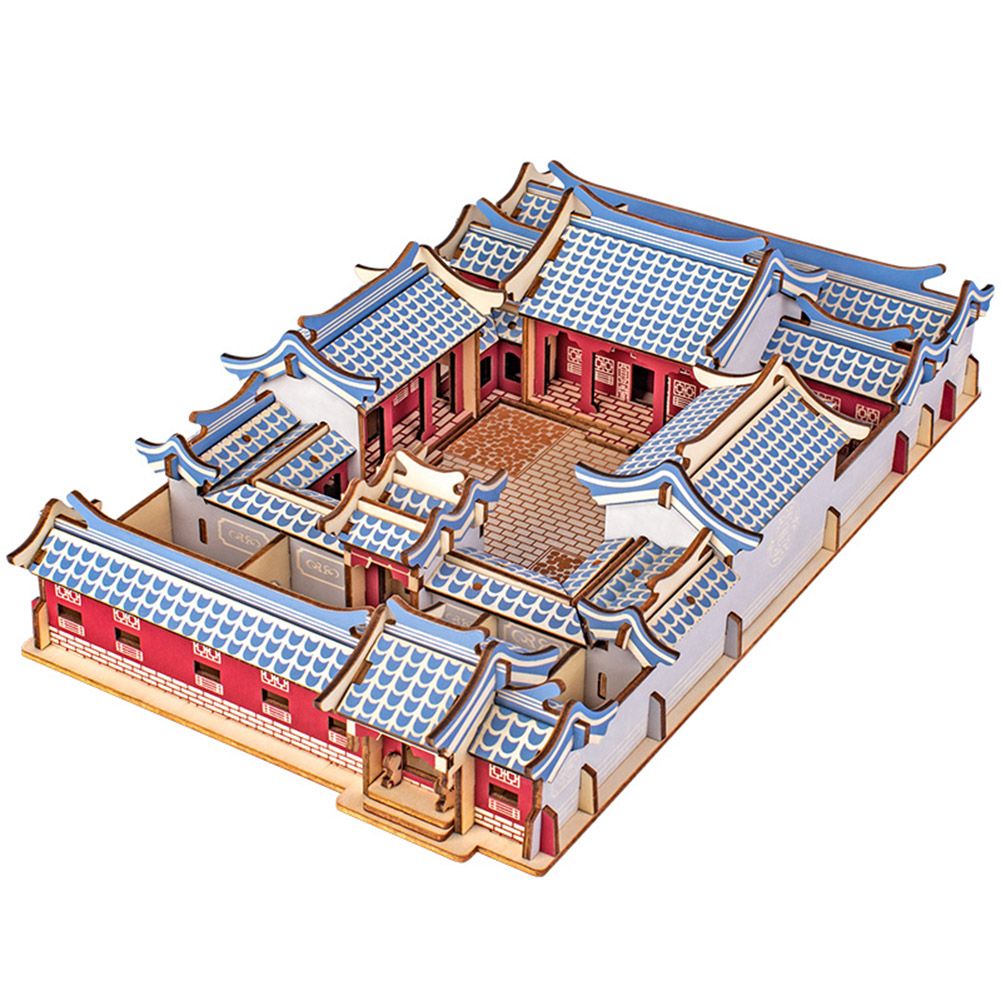 3D Holzpuzzle für Erwachsene Chinesischer Innenhof DIY-Montage Stadtbild-Modell Heimdeko Geschenk