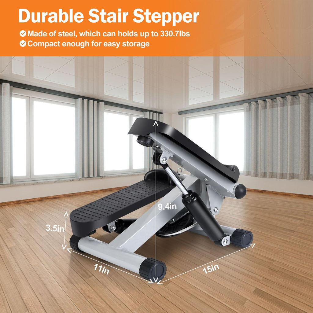 Heimtrainer Stepper für Damen Mini Fitness Stepper mit 2 Widerstandsbändern LCD-Monitor Max. 150 kg Belastung Treppensteiger Leiser Stepper