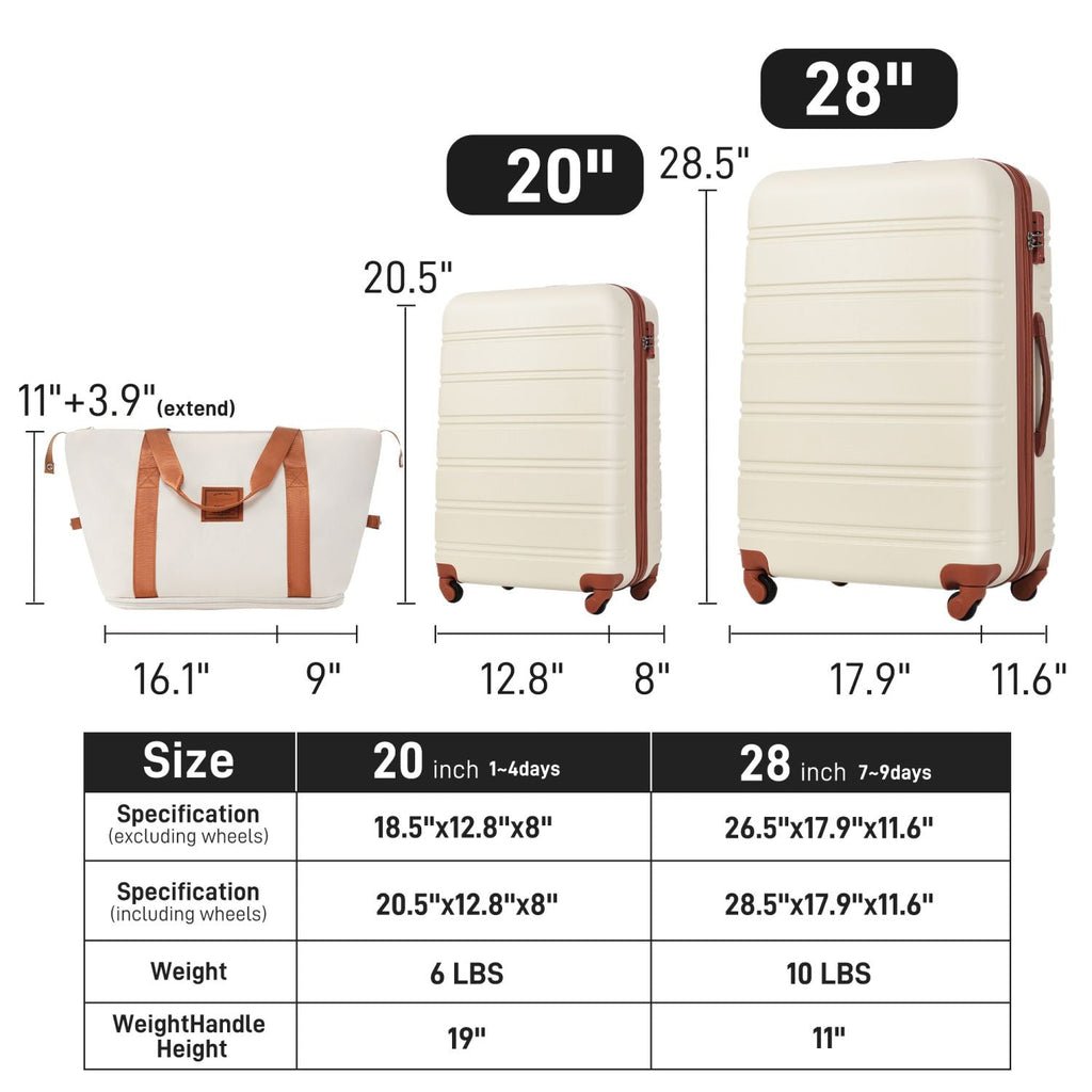 Hartschalen-Gepäck-Sets 2-teilig + Spinner-Koffer mit TSA-Schloss, leicht, 20" + 28"