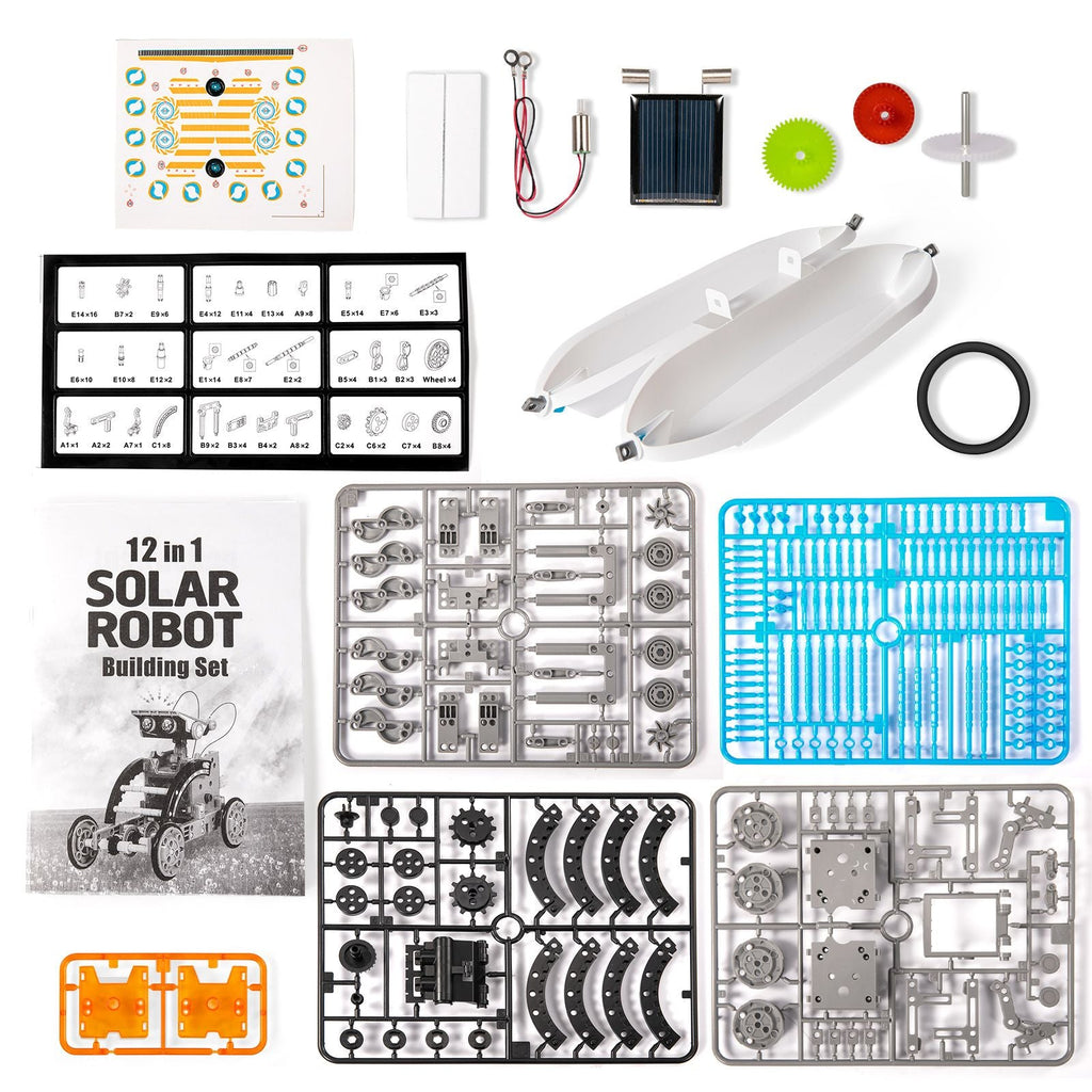 Kit robot solaire STEM pour enfants ; 12-en-1 jouets scientifiques éducatifs STEM ; Kit de construction DIY alimenté par l'énergie solaire pour garçons et filles de 8 9 10 11 12 13 ans
