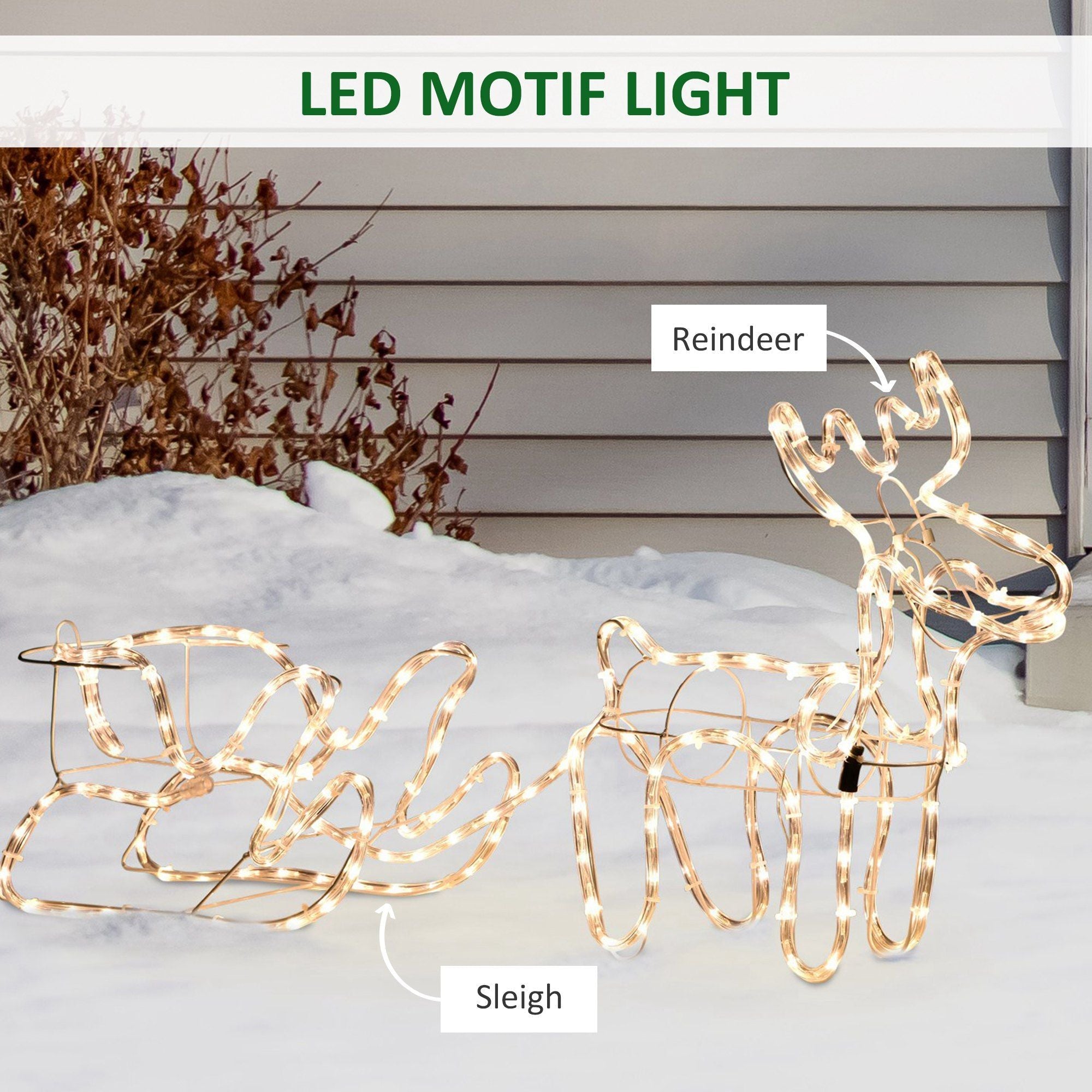Outsunny LED Weihnachtsrentier und Schlitten Deko 35 warmweiße Lichter Stahlrahmen für Hof Innen- und Außenbereich
