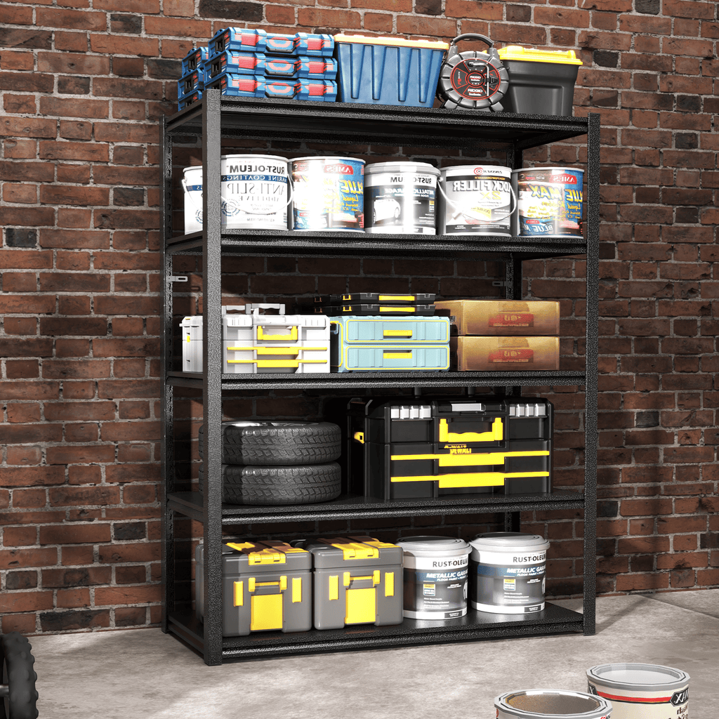 72 Zoll H, 5-stöckiges Metallregal für Lagerung, Garagenregal, 900 kg Schwerlastregal, verstellbares Garagenregal, industrielles Regal, Ablageregal, 90 cm B x 40 cm T x 183 cm H, Schwarz
