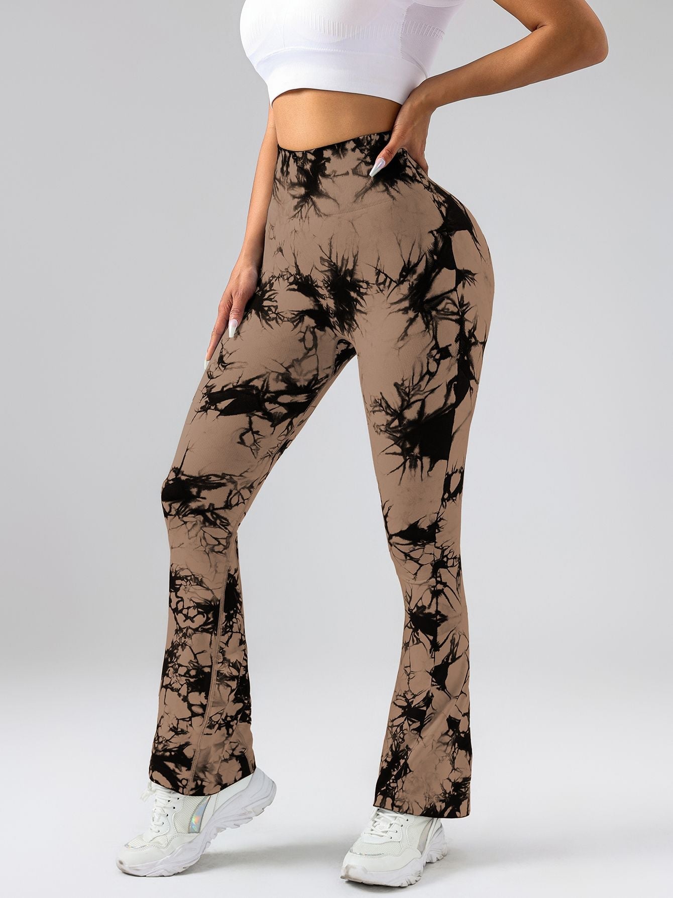 Damen High-Waist Yoga-Hose mit Bauchkontrolle und Schlag, Tie-Dye Stretch Slimming Bootcut Trainingshose, Fitness & Sport Activewear
