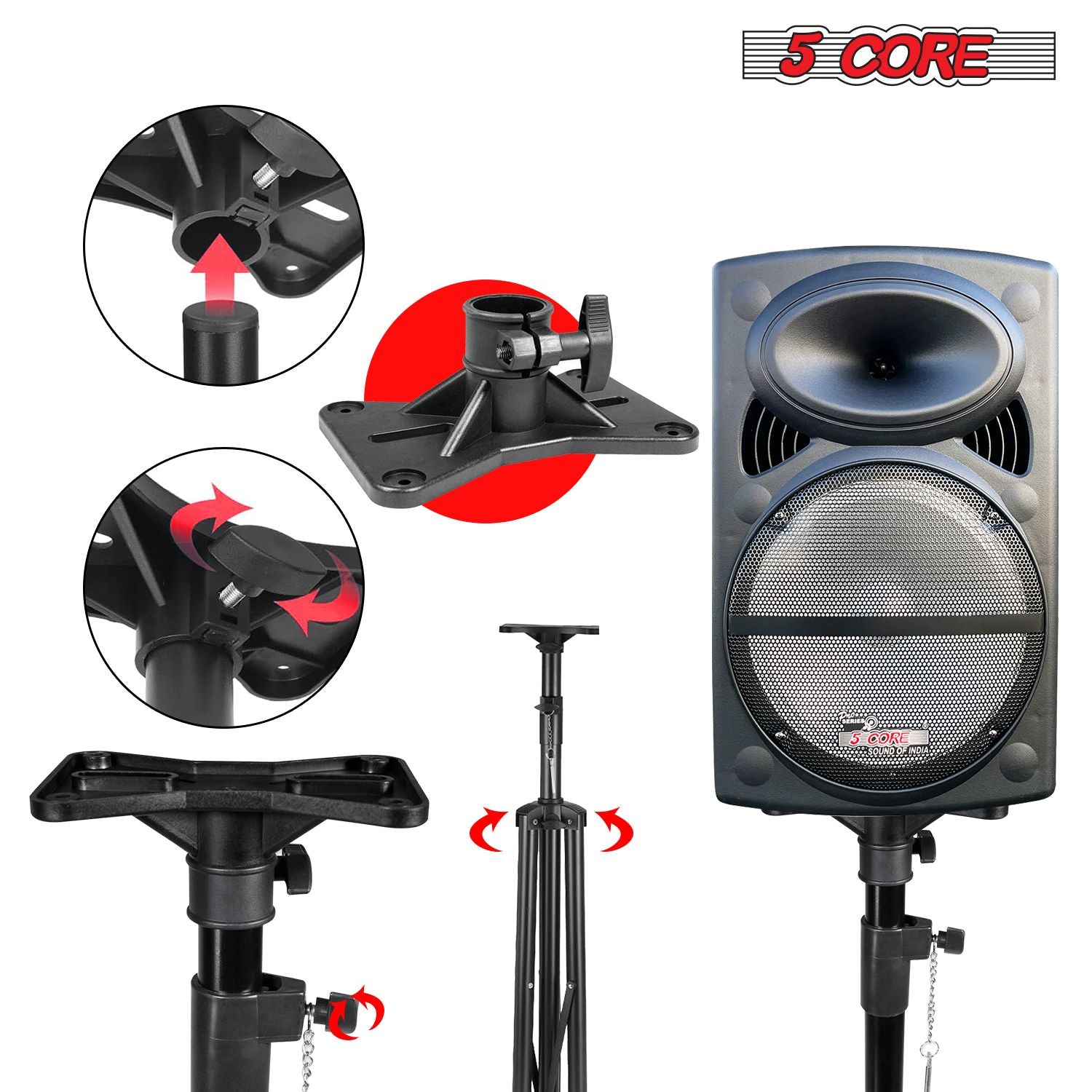 5 Kern-Lautsprecherständer Höhenverstellbare PA DJ Stativ Studio Monitorständer mit 35mm kompatibler Aufnahme - SS ECO 1PK BLK WoB