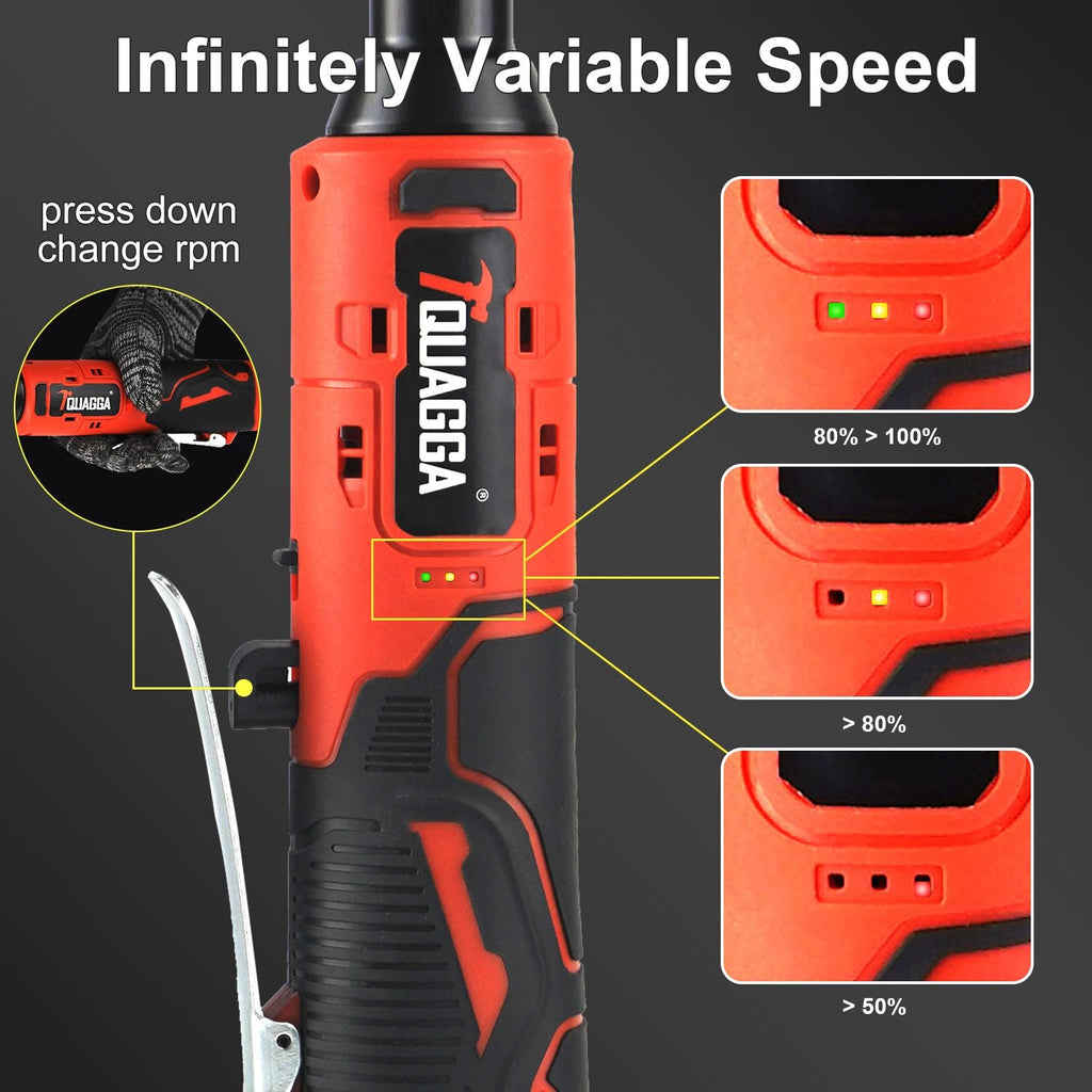 Jeu de clé à cliquet électrique sans fil 3/8", kit d'outils à cliquet 12V avec 2 batteries 2000mAh et chargeur, clé à chocs sans fil 61 Nm avec vitesses infiniment variables