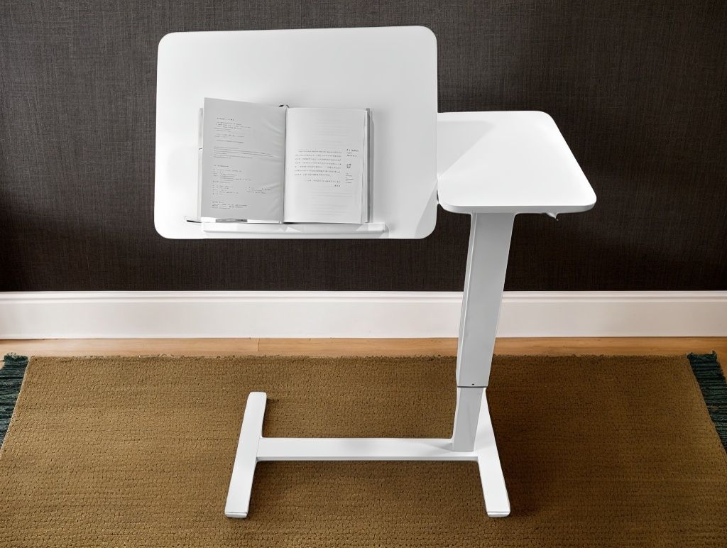 Beistelltisch für Laptops am Bett, mobiler, rollbarer Laptopständer, neigbarer Betttisch mit Rollen, höhenverstellbarer Laptoptisch für Bett, Sofa, Beistelltisch (WEISS)