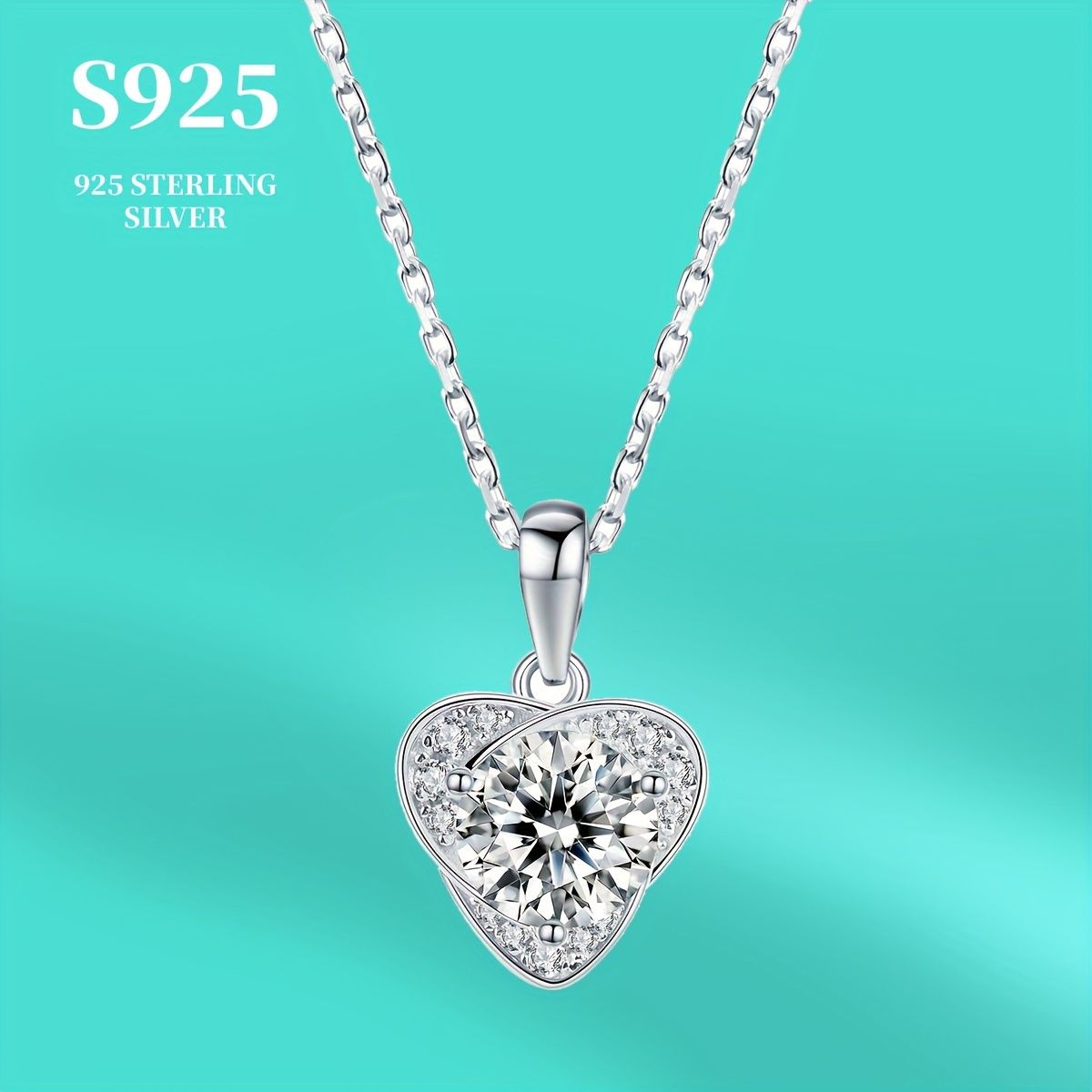 1 Stück Herz-Halskette 925er Silber Moissanit-Diamant