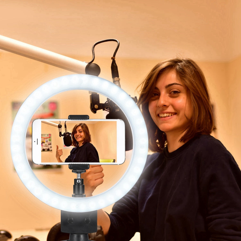 9" Dimmbare LED-Ringlampe mit Stativ, Telefon, Selfie-Kamera, Studio, Foto, Video, Make-up-Lampe