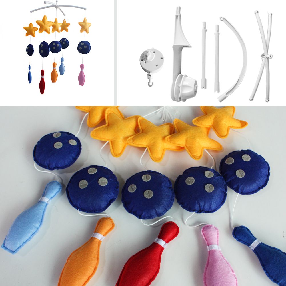 Mobile musical pour bébé fait à la main motif bowling, décoration de chambre d'enfant, jouet musical pour berceau, pour filles et garçons