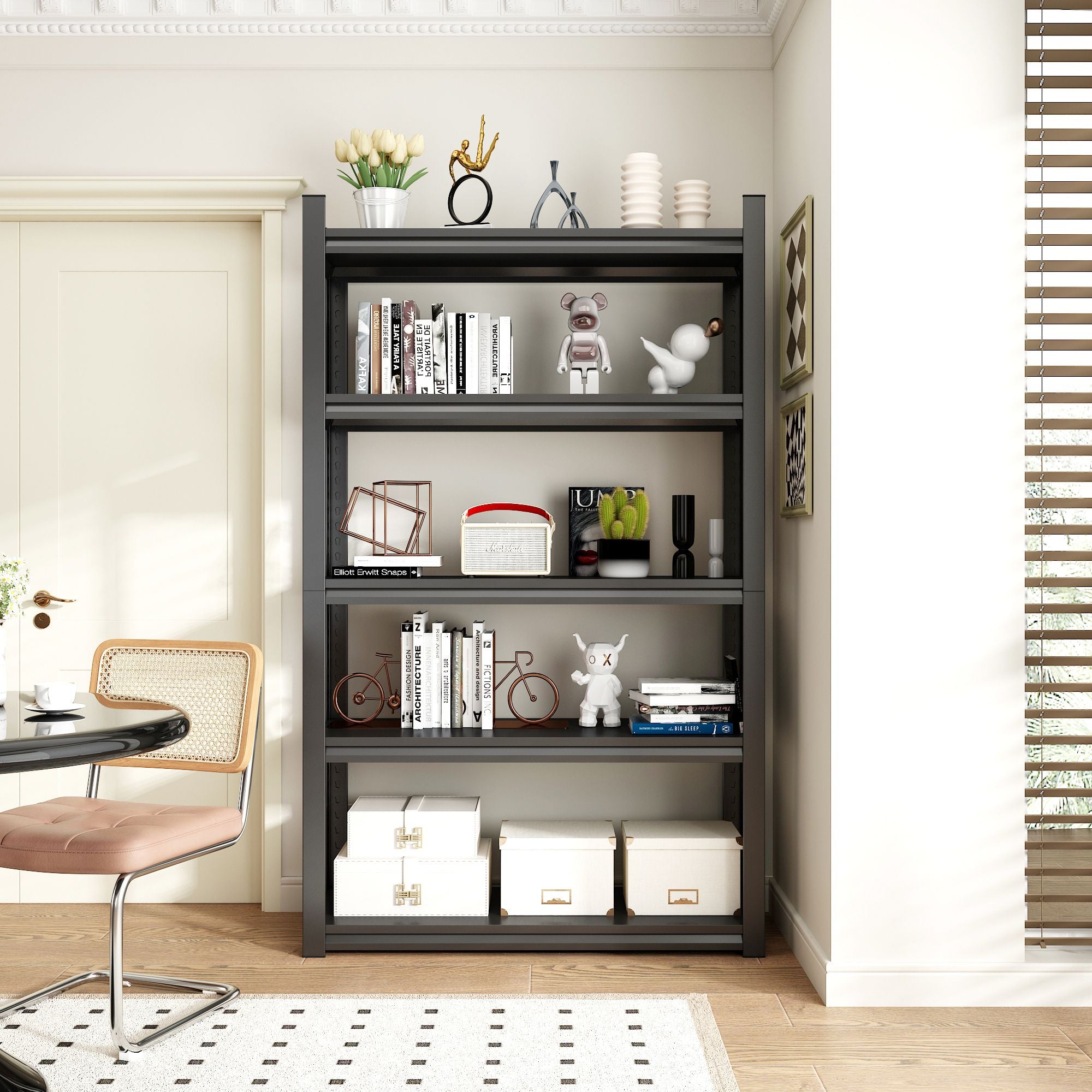 72 Zoll H, 5-stöckiges Metallregal für Lagerung, Garagenregal, 900 kg Schwerlastregal, verstellbares Garagenregal, industrielles Regal, Ablageregal, 90 cm B x 40 cm T x 183 cm H, Schwarz