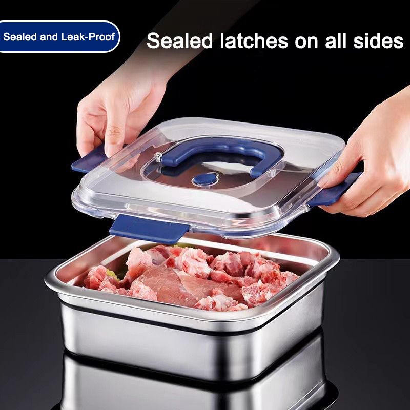 Yakimoto 2/4/6/8/10 Stück extragroße Lebensmittelbehälter aus Edelstahl mit blauen Deckeln – tiefes Design, luftdichter Verschluss, perfekt für die Kühlschrankorganisation, Essenszubereitung, Lunchboxen & Küchenspeisekammer
