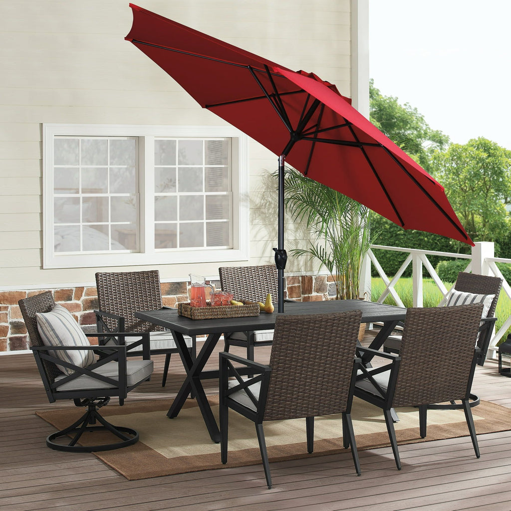 275 cm roter Terrassenschirm mit Kurbel und 3-fach kippbarem Schirmstock