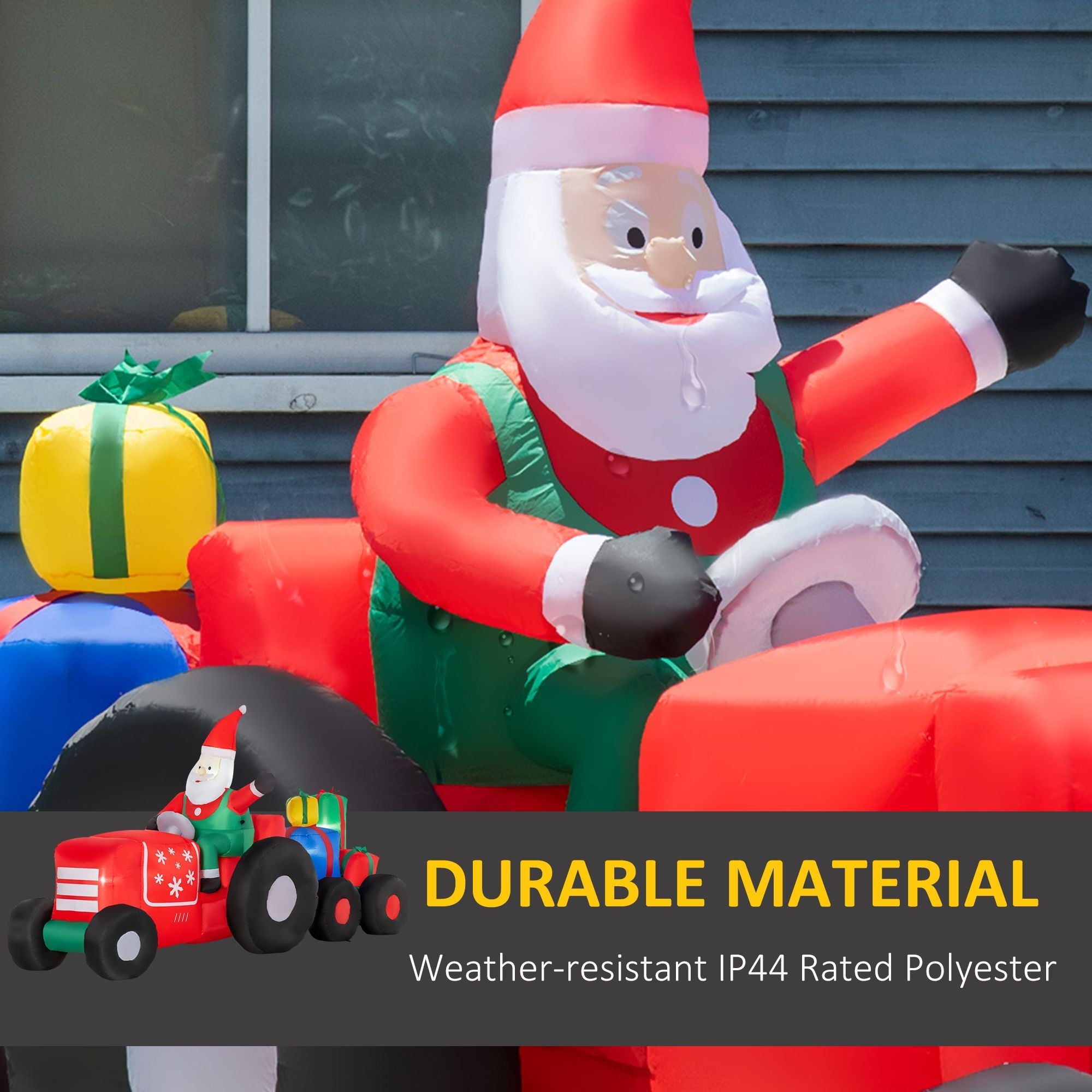 Outsunny 9ft Christmas Inflatables Outdoor Decorations Santa Claus Driving Trailer with Colorful Gift Boxes, Blow-Up LED Yard Christmas Decor for Lawn Garden Party