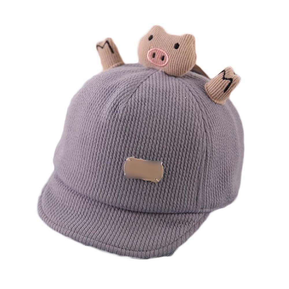 Chapeau d'hiver bébé gris Chapeau mignon petit cochon Garçons Filles Casquette de baseball bébé Chapeau de soleil en velours côtelé, 4-20 mois