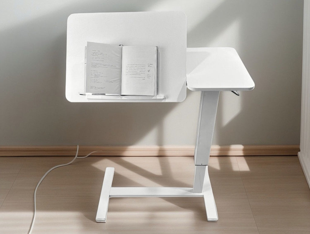 Beistelltisch für Laptops am Bett, mobiler, rollbarer Laptopständer, neigbarer Betttisch mit Rollen, höhenverstellbarer Laptoptisch für Bett, Sofa, Beistelltisch (WEISS)