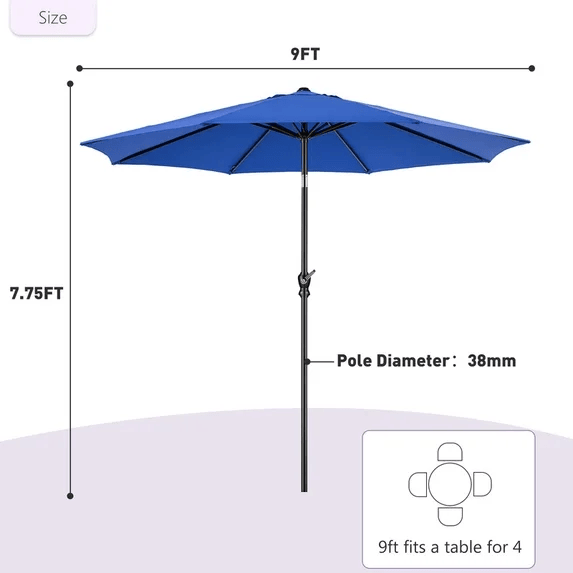 275 cm roter Terrassenschirm mit Kurbel und 3-fach kippbarem Schirmstock