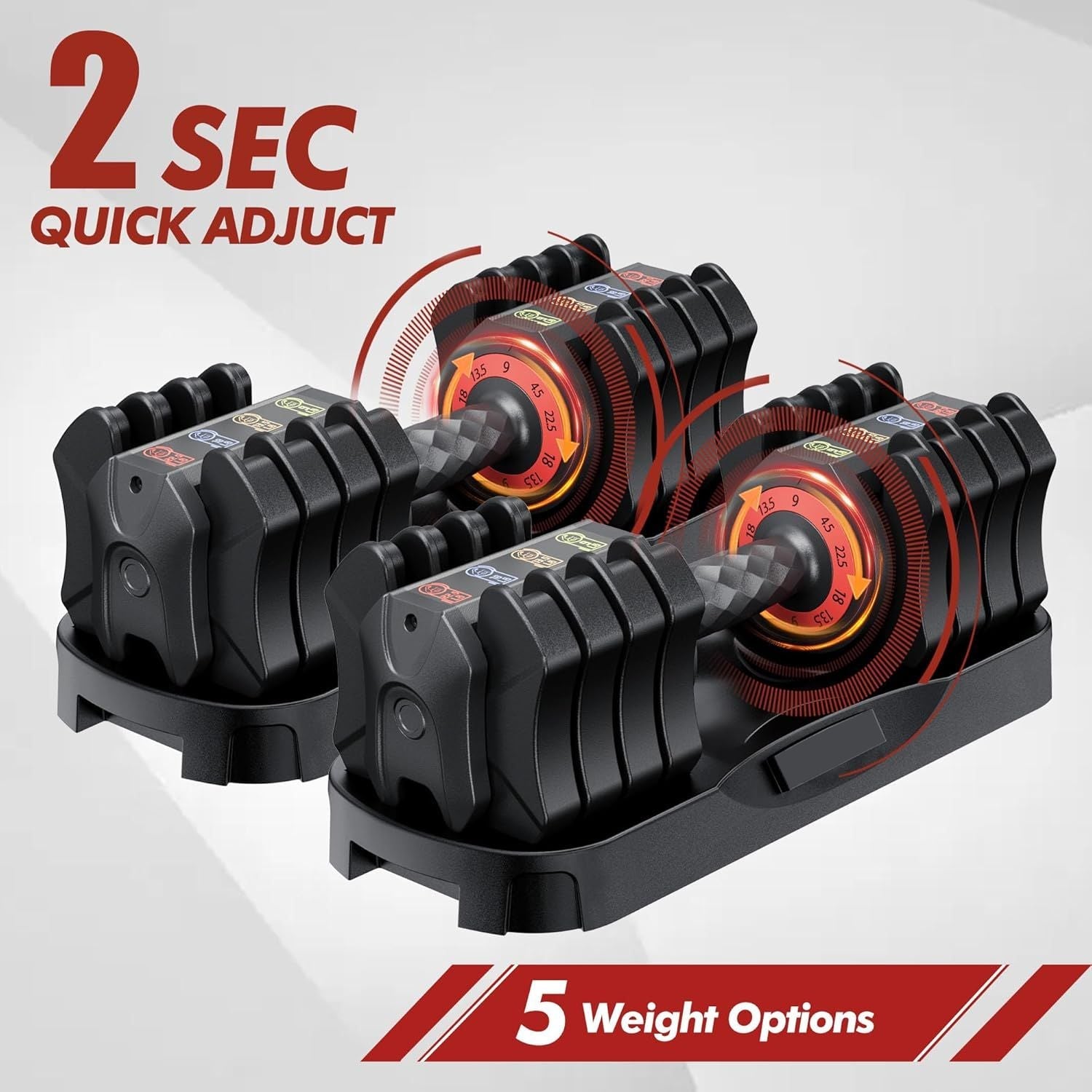 Verstellbares Kurzhantel-Set mit 22,5 LB (2er-Set) – 1-Sekunden-verstellbare Kurzhantelgewichte – 5-in-1-Freihantel-Set mit müheloser Ablage/rutschfestem Griff – Kompakte Größe für Damen/Herren im Home-Gym