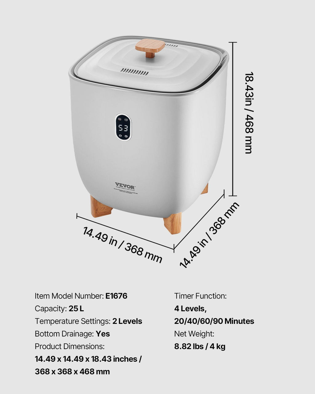 VEVOR Handtuchwärmer-Eimer, 25L beheizter Handtuchwärmer mit LED-Anzeige, Große Deckenwärmer für Badezimmer, 20/40/60/90 Min. Timer und Temperatureinstellung, für SPA, Zuhause, Arbeitsplatte, Boden, Grau