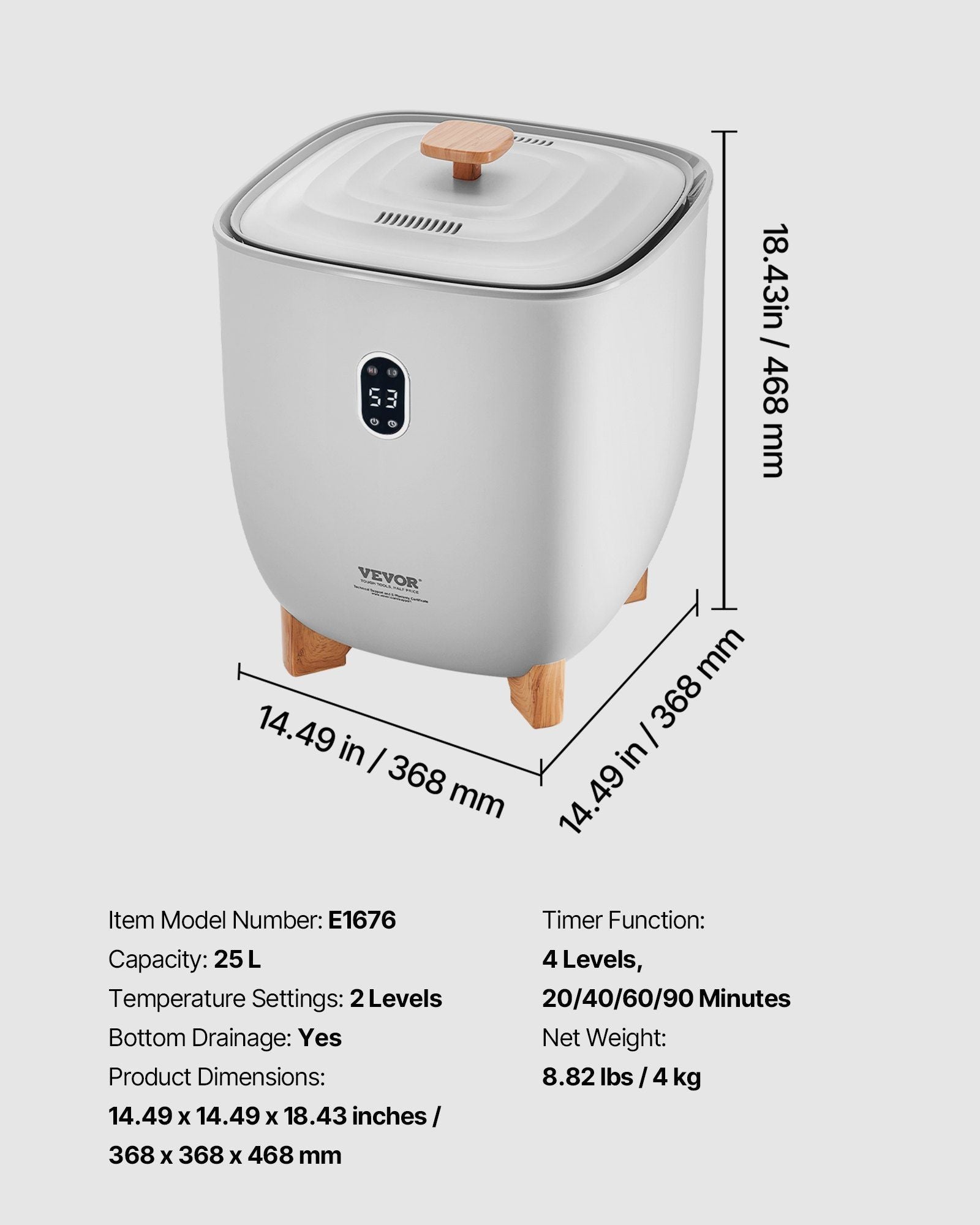 VEVOR Handtuchwärmer-Eimer, 25L beheizter Handtuchwärmer mit LED-Anzeige, Große Deckenwärmer für Badezimmer, 20/40/60/90 Min. Timer und Temperatureinstellung, für SPA, Zuhause, Arbeitsplatte, Boden, Grau