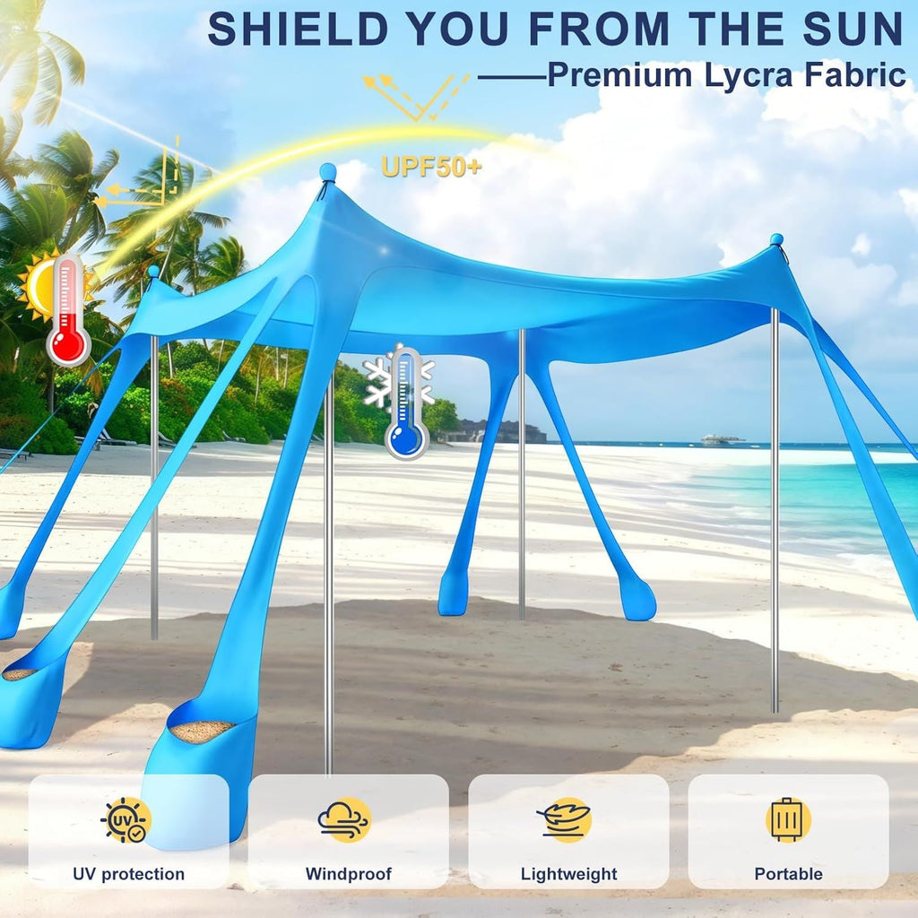 Ab zum Strand - Tragbarer Strandzelt-Sonnenschutz UPF 50+, Perfektes 3x3 m Pop-Up-Vordach für Spaß im Freien