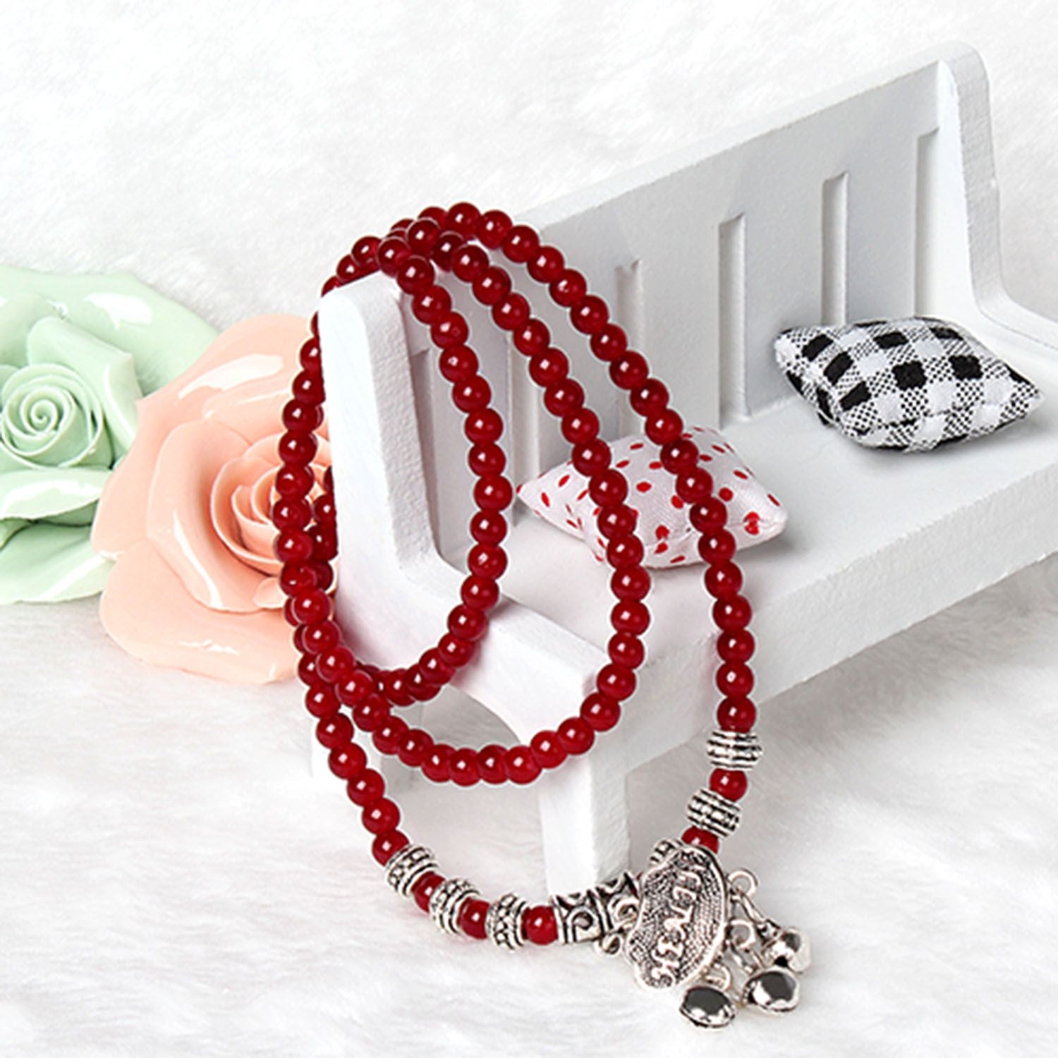 Bracelet perles agate rouge bonne chance