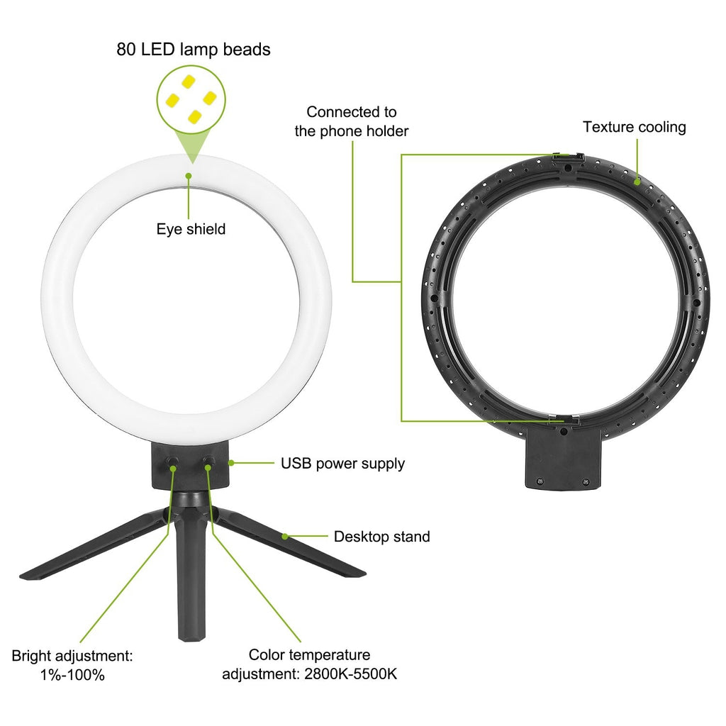 9" Dimmbare LED-Ringlampe mit Stativ, Telefon, Selfie-Kamera, Studio, Foto, Video, Make-up-Lampe