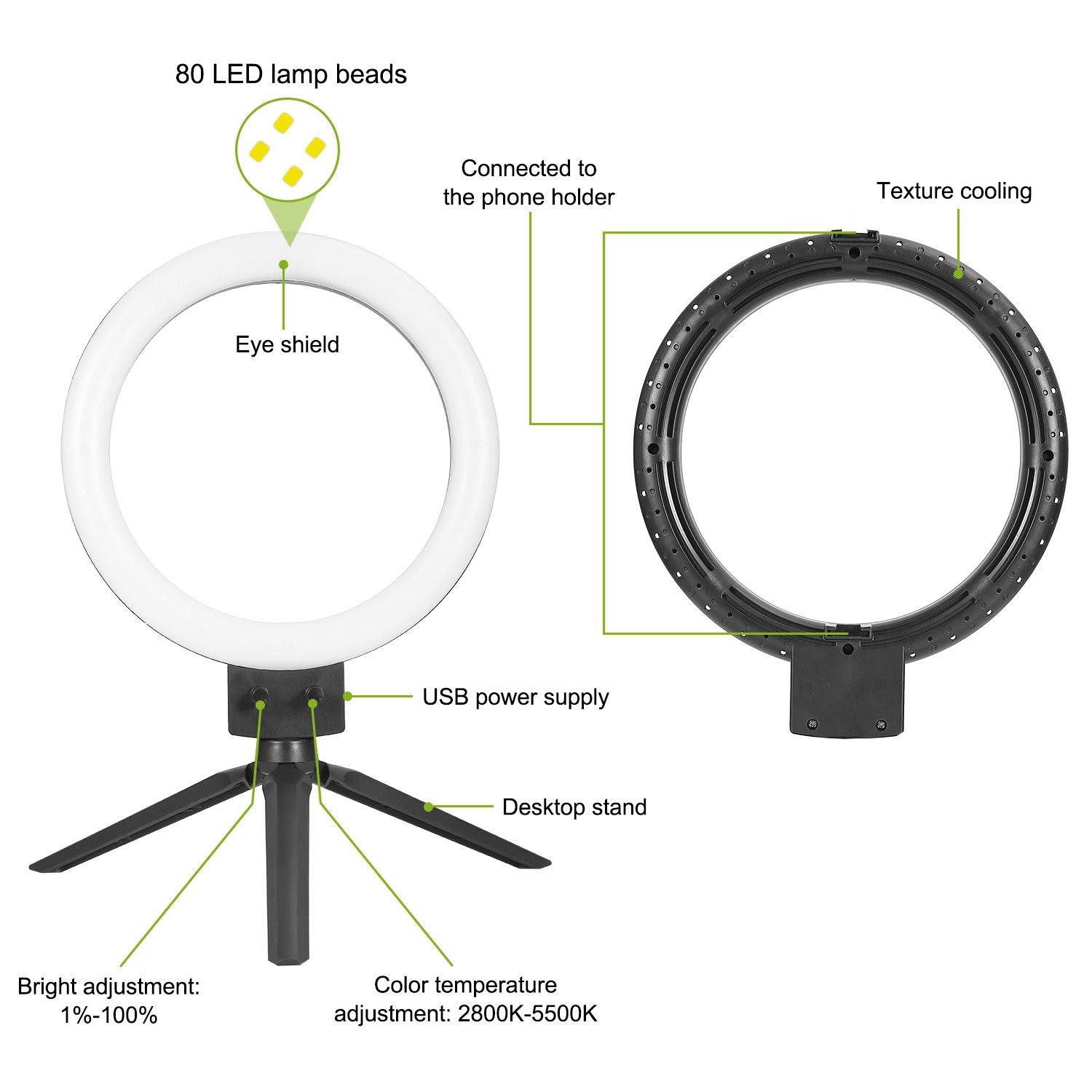 9" Dimmbare LED-Ringlampe mit Stativ, Telefon, Selfie-Kamera, Studio, Foto, Video, Make-up-Lampe