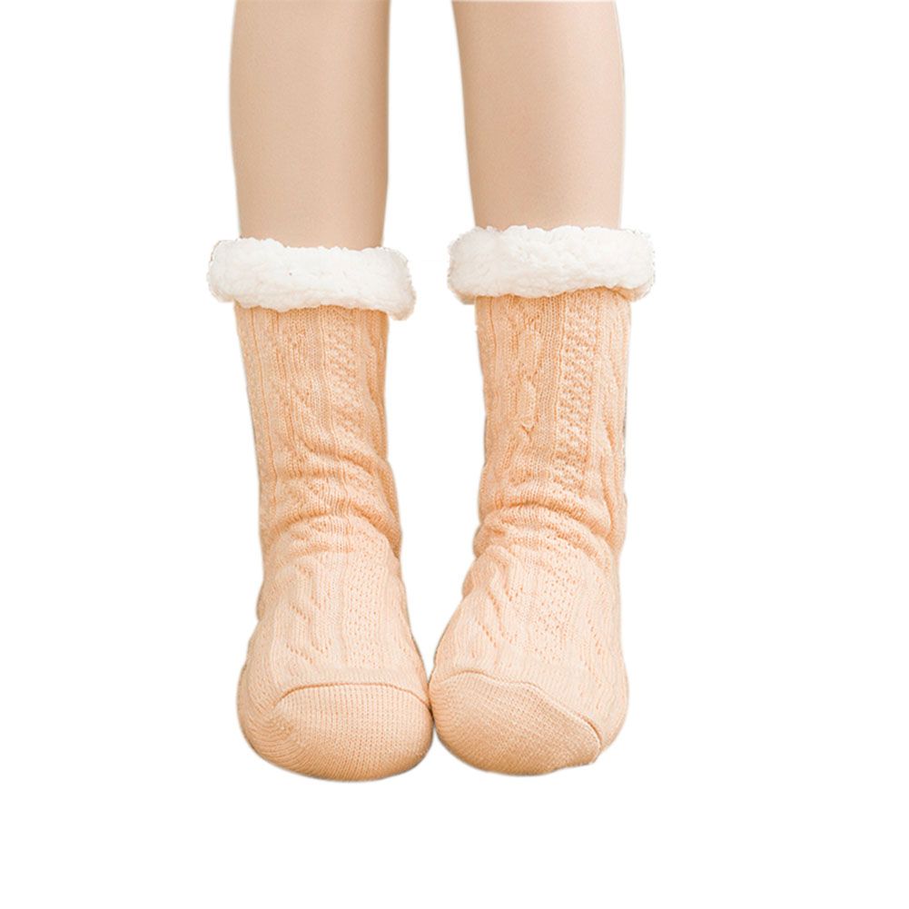 Chaussettes-pantoufles chaudes, douces, épaisses et confortables avec picots antidérapants pour Noël et l'hiver, couleur chair