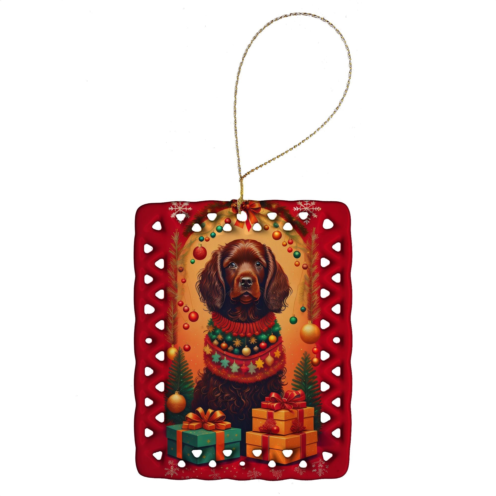 Boykin Spaniel Weihnachts-Porzellanornament Christbaumschmuck für Zuhause Weihnachtsfeiertage, Rechteck, Geschenk, Mehrfarbig